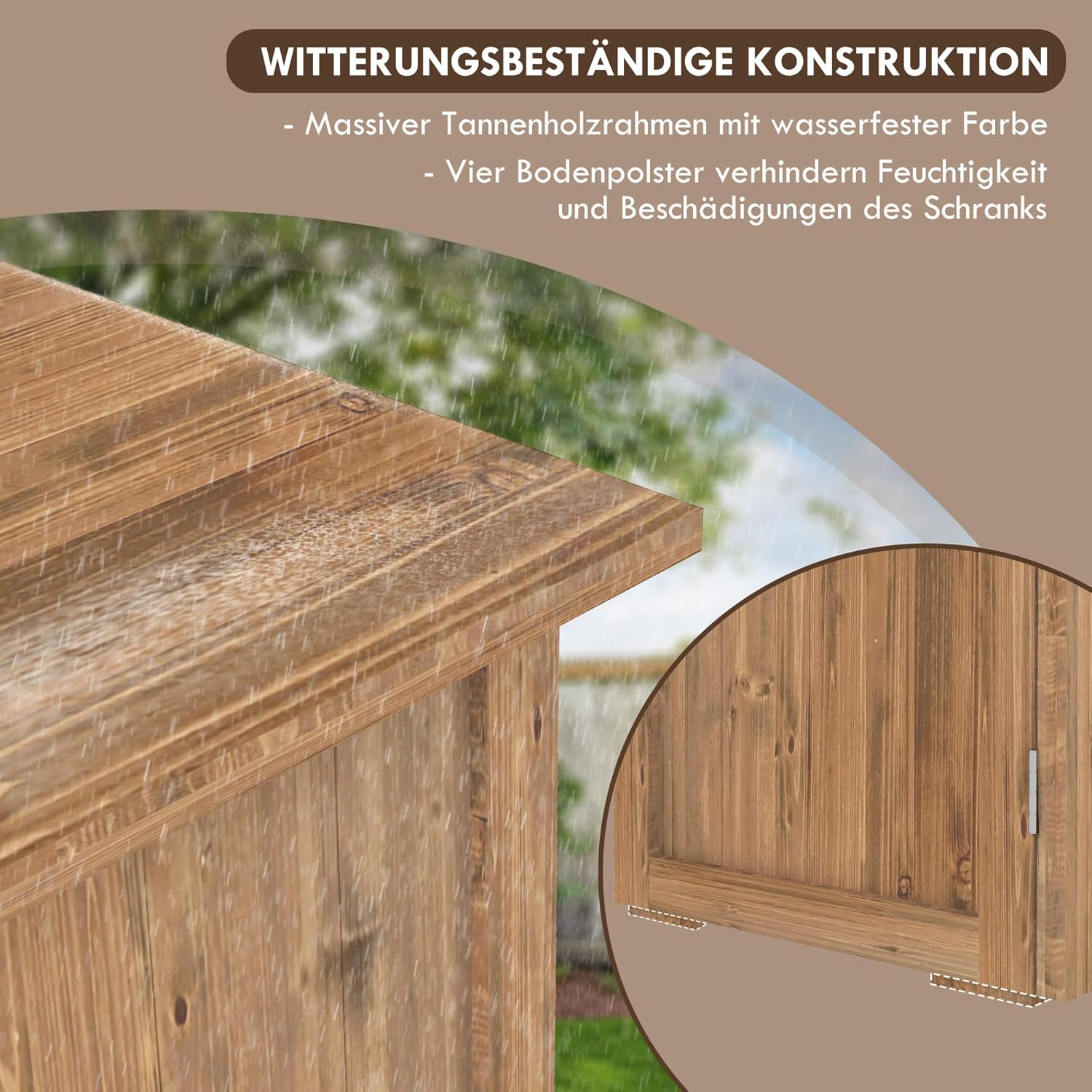 Outsunny Gartenschuppen Holz, Holz-Geräteschrank, Outdoor Werkzeugschuppen, Geräteschuppen mit Doppeltür, Mehrzweckschrank für Garten, Balkon, 77 x 55 x 72 cm Braun — Ansicht 6