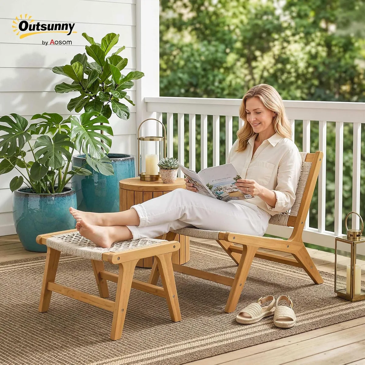Gartensessel mit Hocker 2-teilig Akazienholz Outdoor… — Ansicht 2