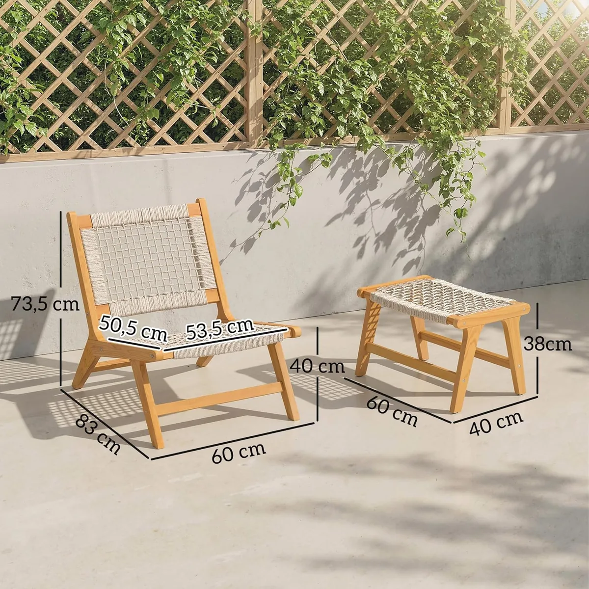 Gartensessel mit Hocker 2-teilig Akazienholz Outdoor… — Ansicht 3