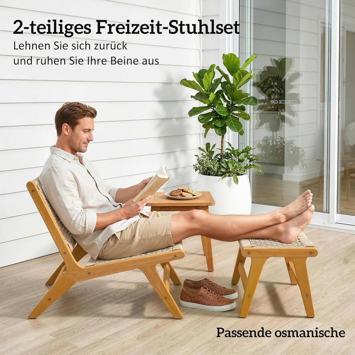 Gartensessel mit Hocker 2-teilig Akazienholz Outdoor… — Ansicht 4