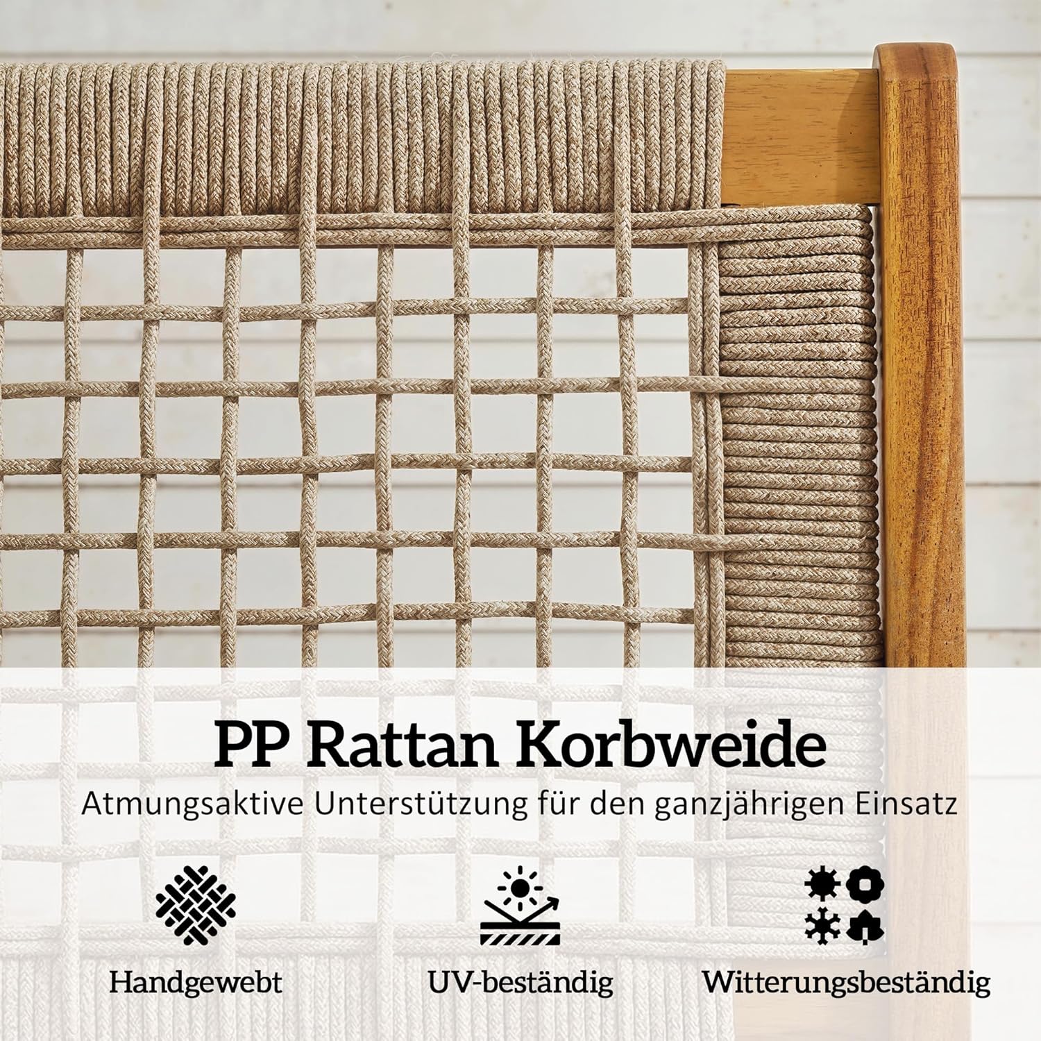 Outsunny Gartensessel mit Hocker 2-teilig Akazienholz Outdoor Loungesessel mit Rattan-Sitz Boho-Stil verstellbare Füße, Polyrattan Lounge Set bis 160 kg Gartensessel für Garten Balkon Beige — Ansicht 5