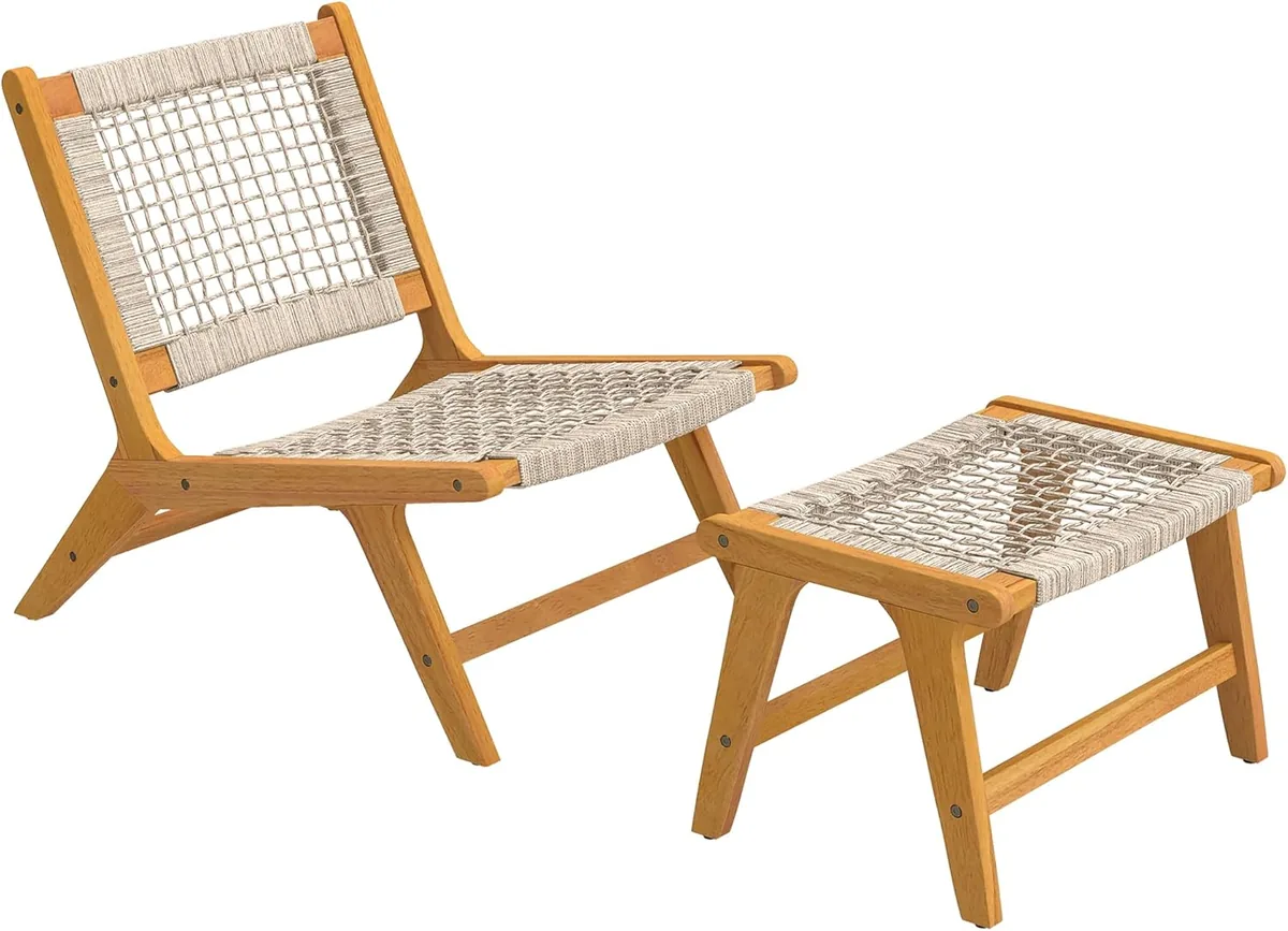 Gartensessel mit Hocker 2-teilig Akazienholz Outdoor…