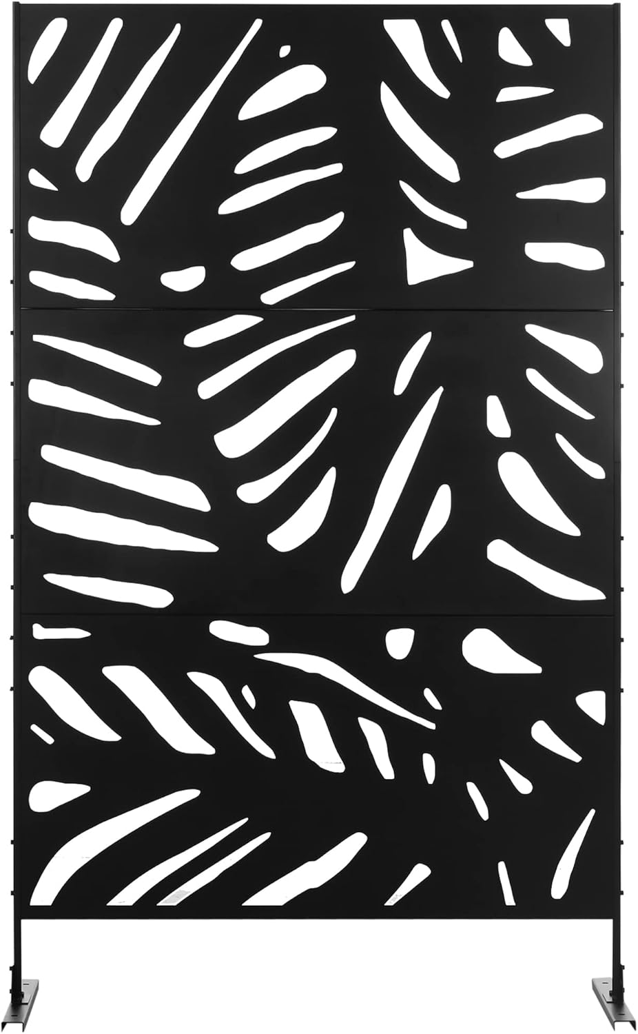 Outsunny Gartensichtschutz 122 x 198 cm Balkon Sichtschutz mit Ständer, Trennwand, Raumteiler mit Blättermuster für Terrasse, Garten, Stahl, Schwarz — Ansicht 6