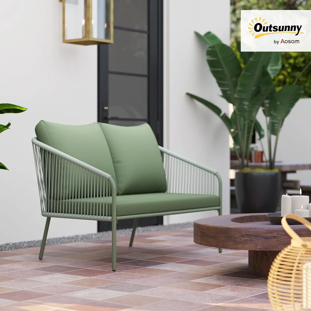 Gartensofa 2-Sitzer Rattansofa mit Kissen Loungesofa… — Ansicht 2