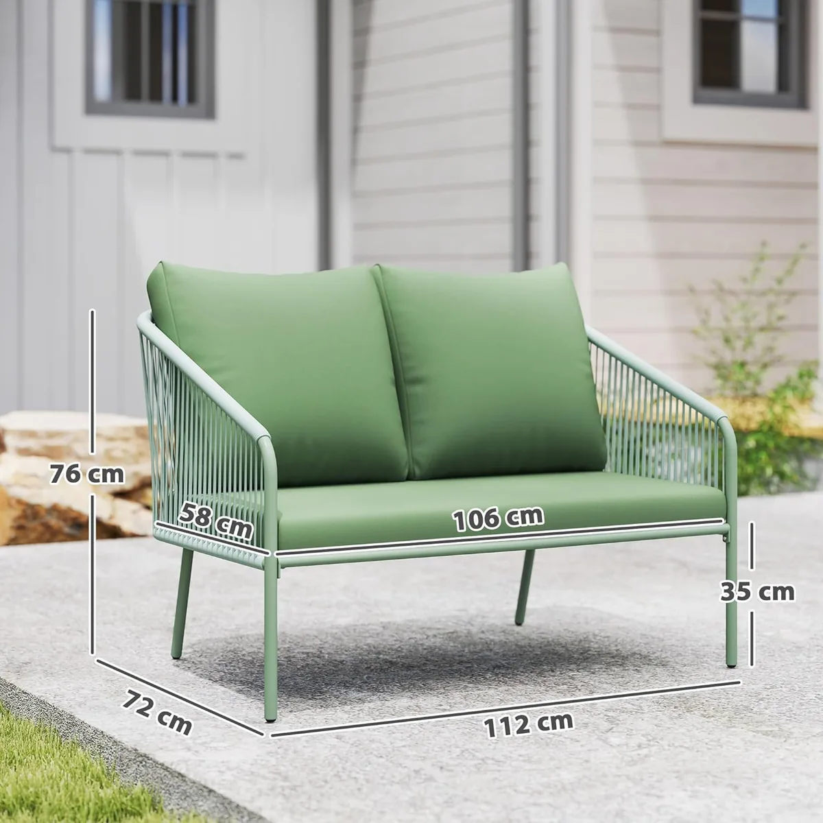 Gartensofa 2-Sitzer Rattansofa mit Kissen Loungesofa… — Ansicht 3