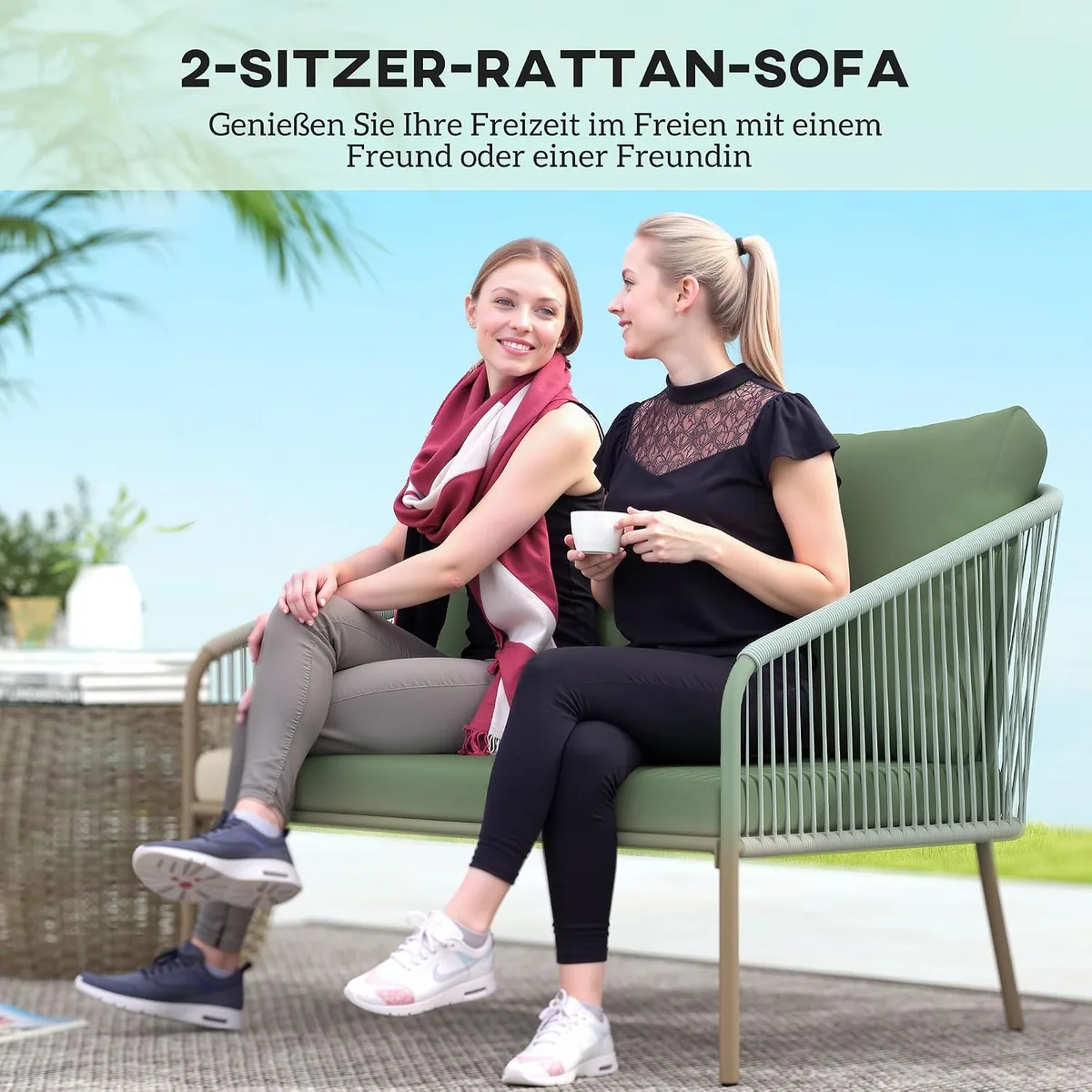 Gartensofa 2-Sitzer Rattansofa mit Kissen Loungesofa… — Ansicht 4