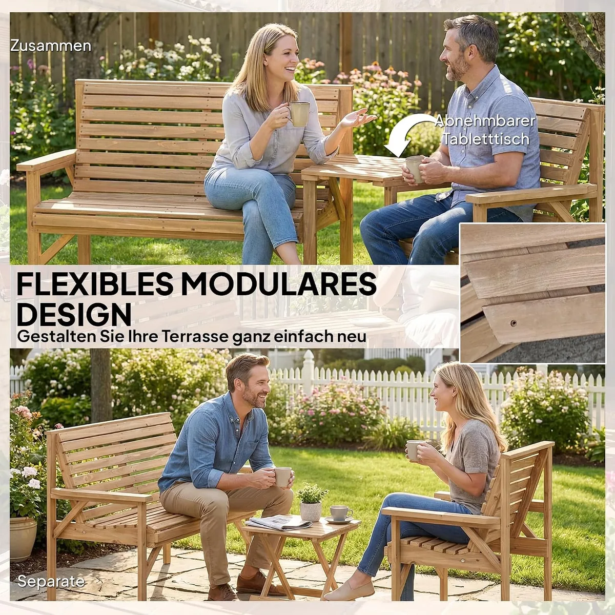 Gartenstühle 3er-Set, Balkonmöbel Set mit… — Ansicht 4