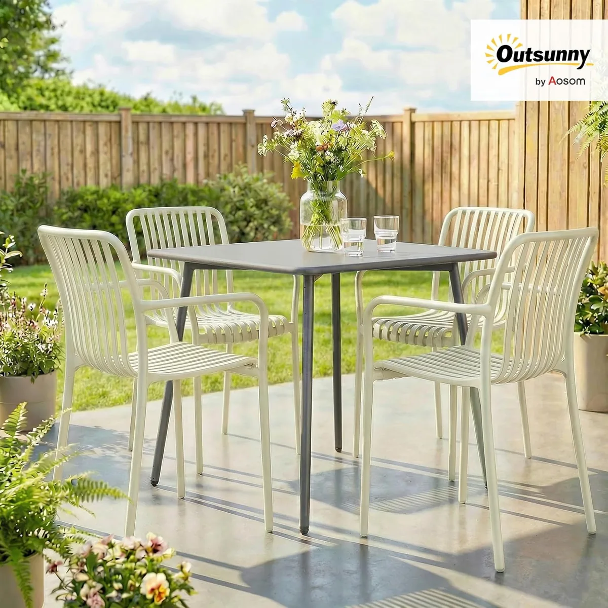 Gartenstühle 4er Set Stapelbare Terrassenstühle mit… — Ansicht 2