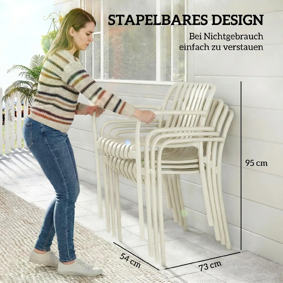 Gartenstühle 4er Set Stapelbare Terrassenstühle mit… — Ansicht 3