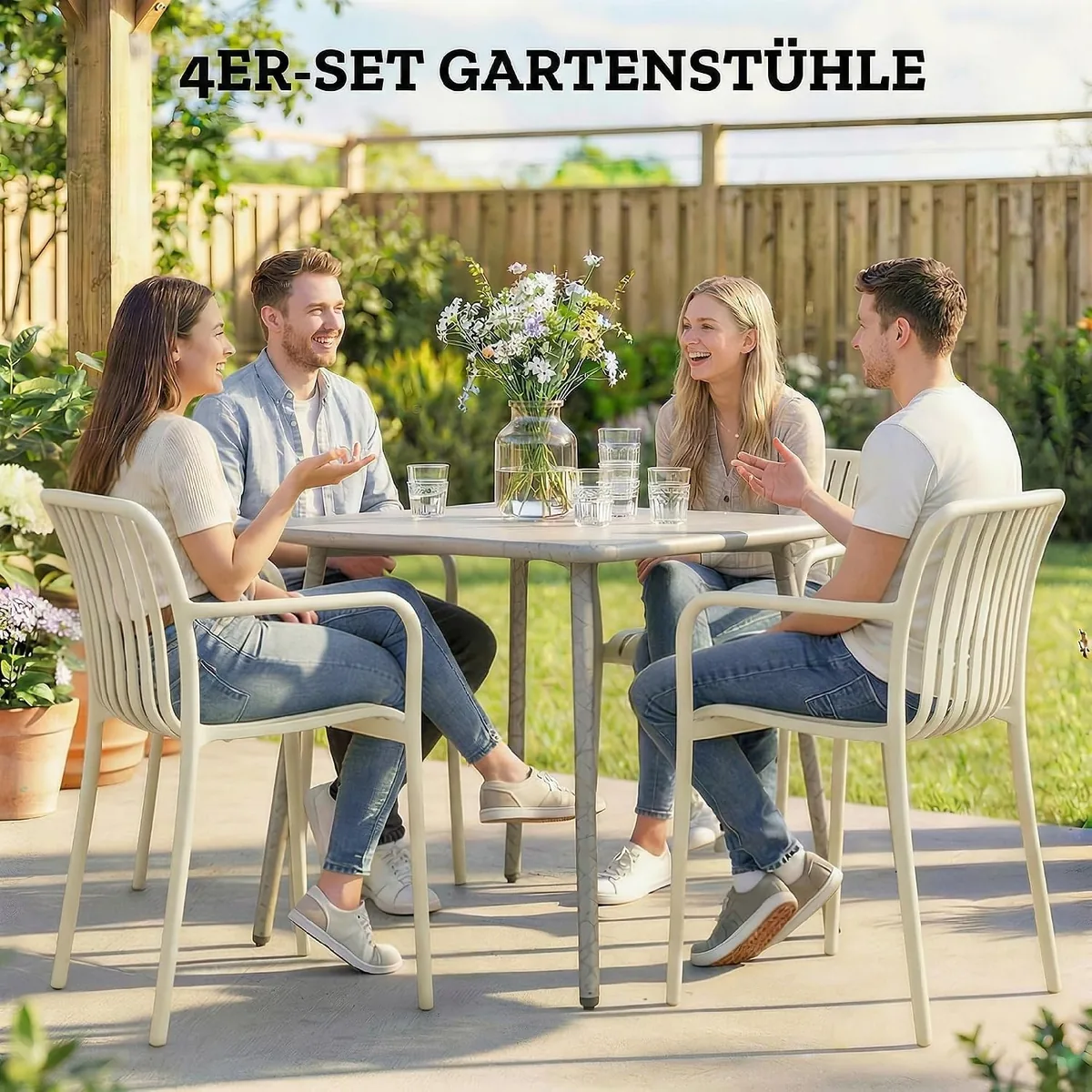 Gartenstühle 4er Set Stapelbare Terrassenstühle mit… — Ansicht 4