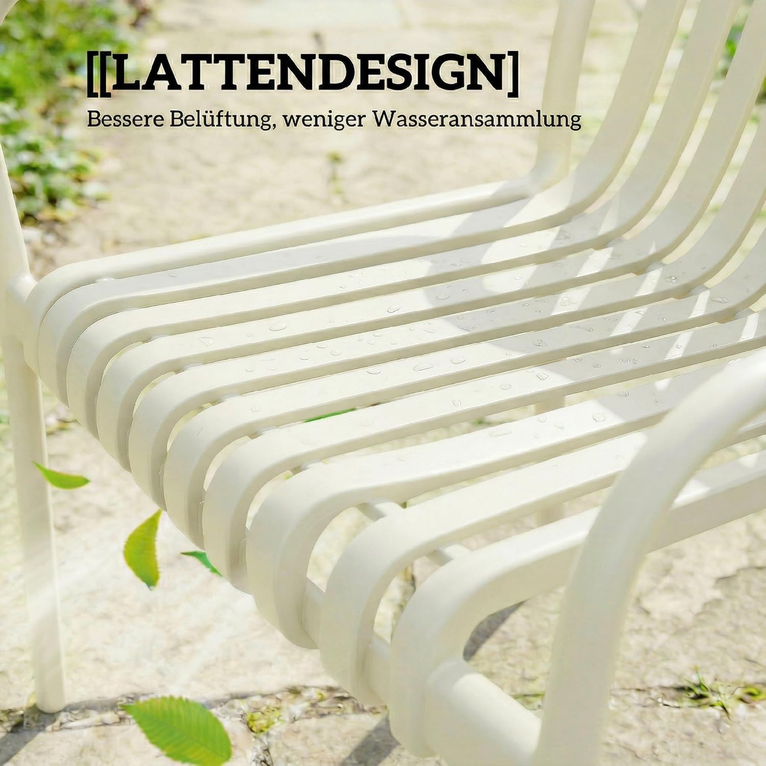 Outsunny Gartenstühle 4er Set Stapelbare Terrassenstühle mit Lamelldesign Armlehnen, Ergonomisch Balkonstühle bis 120 kg Stapelstühle für Garten, Balkon, Terrasse 55 x 58,5 x 81,5 cm Cremeweiß — Ansicht 5