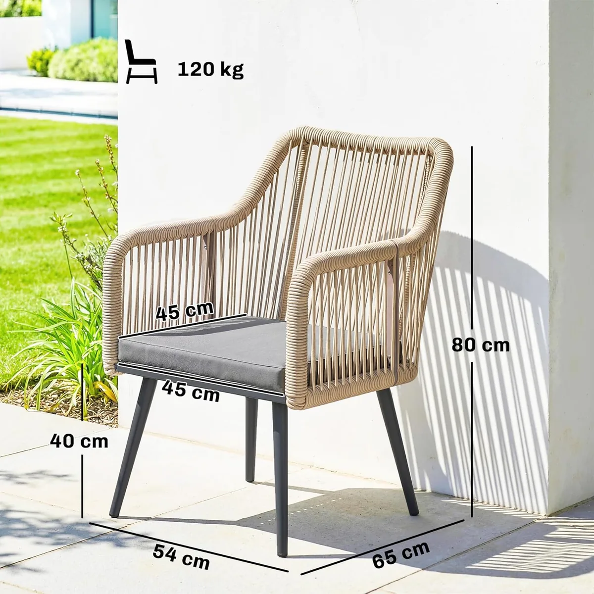 Gartenstuhl 2er Set wetterfest Gartenstühle mit Armlehne… — Ansicht 3
