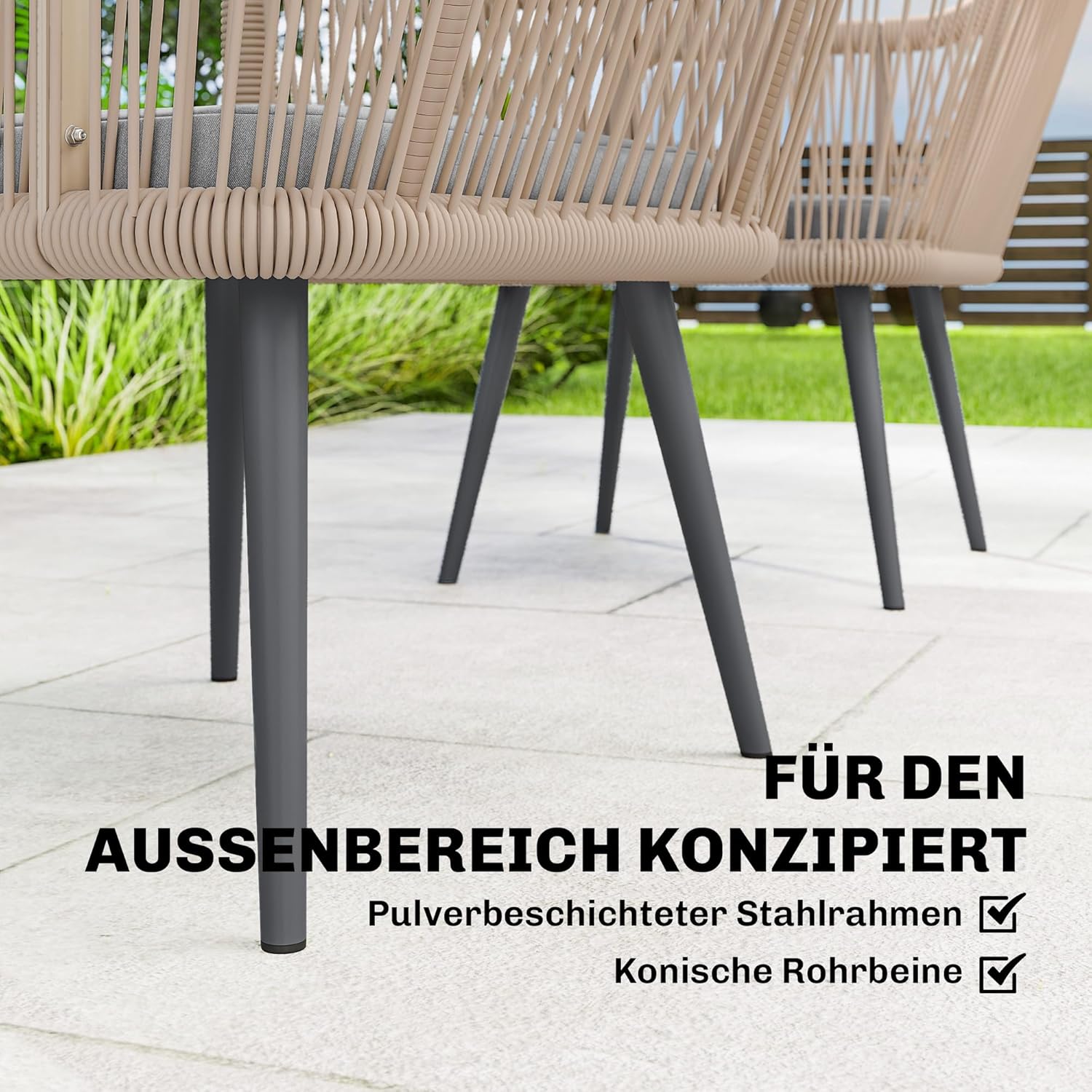 Outsunny Gartenstuhl 2er Set wetterfest Gartenstühle mit Armlehne Sitzkissen Metallrahmen Terrassenstuhl bis 120 kg belastbar Gartenmöbel für Hinterhof Garten Balkon Hellgrau — Ansicht 5