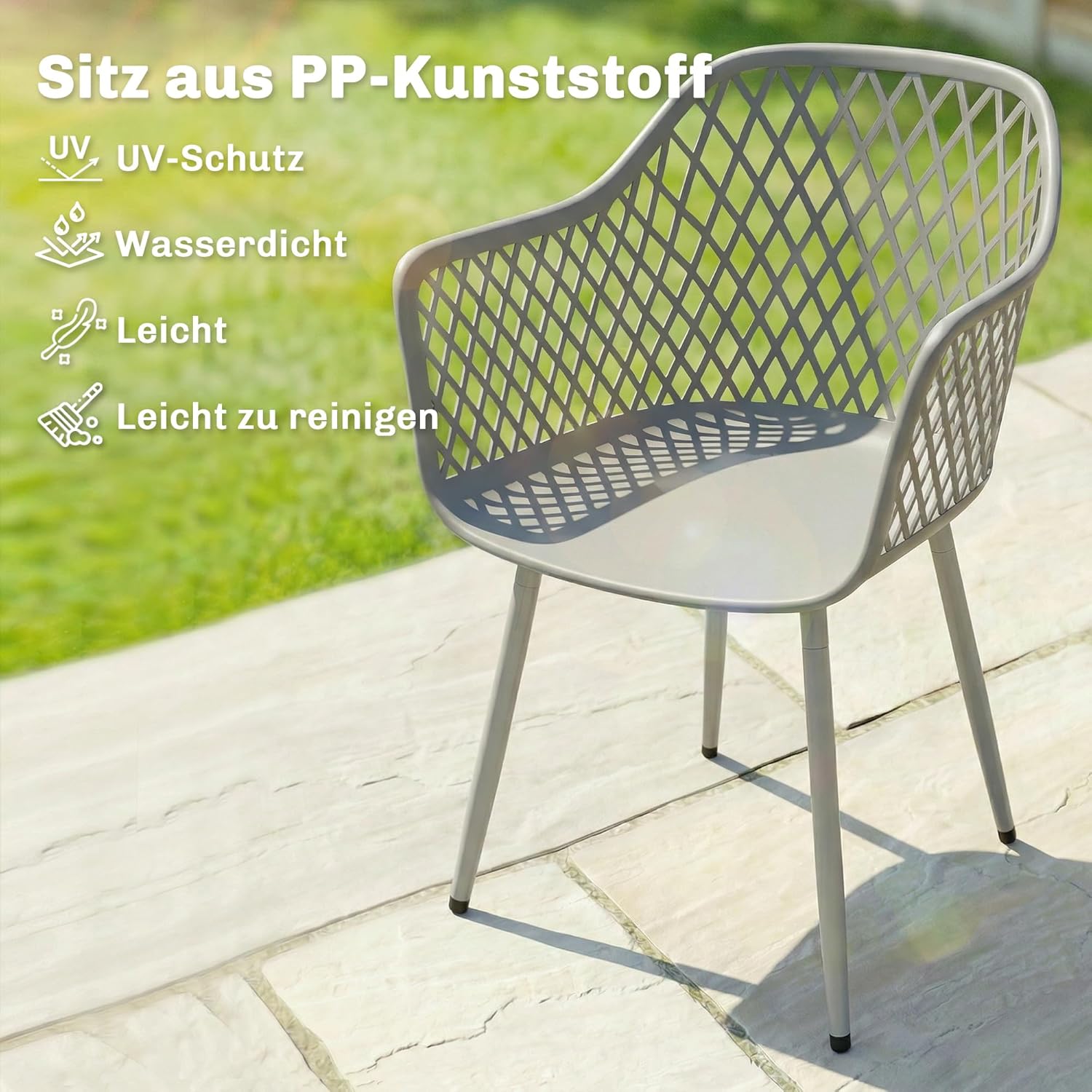 Outsunny Gartenstuhl 4er Set UV-beständige Gartenstühle aus Kunststoff mit Armlehne Rückenlehne Terrassenstuhl bis 120 kg belastbar Gartenmöbel für Hinterhof, Garten, Balkon Grau — Ansicht 4