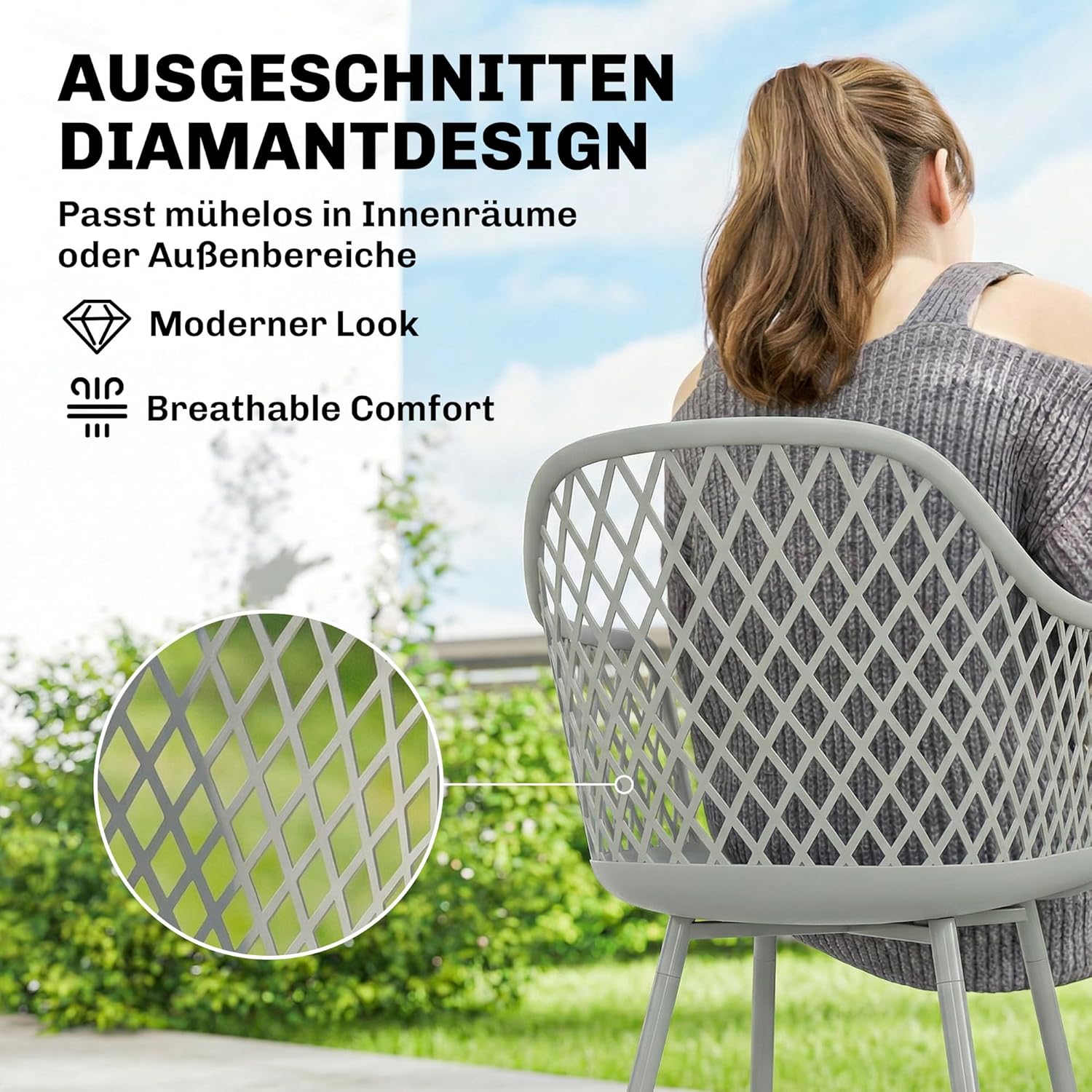 Outsunny Gartenstuhl 4er Set UV-beständige Gartenstühle aus Kunststoff mit Armlehne Rückenlehne Terrassenstuhl bis 120 kg belastbar Gartenmöbel für Hinterhof, Garten, Balkon Grau — Ansicht 5