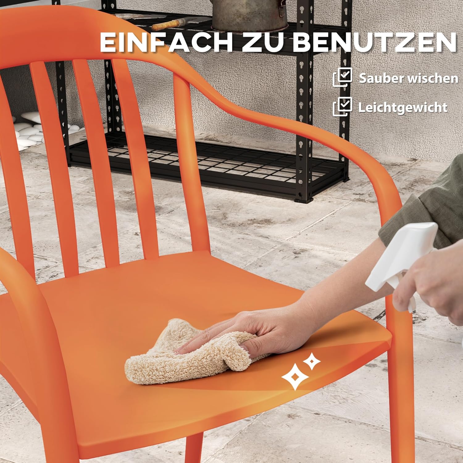 Outsunny Gartenstuhl 4er Set wetterfest Gartenstühle aus Kunststoff Stapelstuhl mit Armlehne Rückenlehne stapelbar Terrassenstuhl bis 120 kg belastbar Gartenmöbel für Hinterhof, Garten, Balkon Rot — Ansicht 6