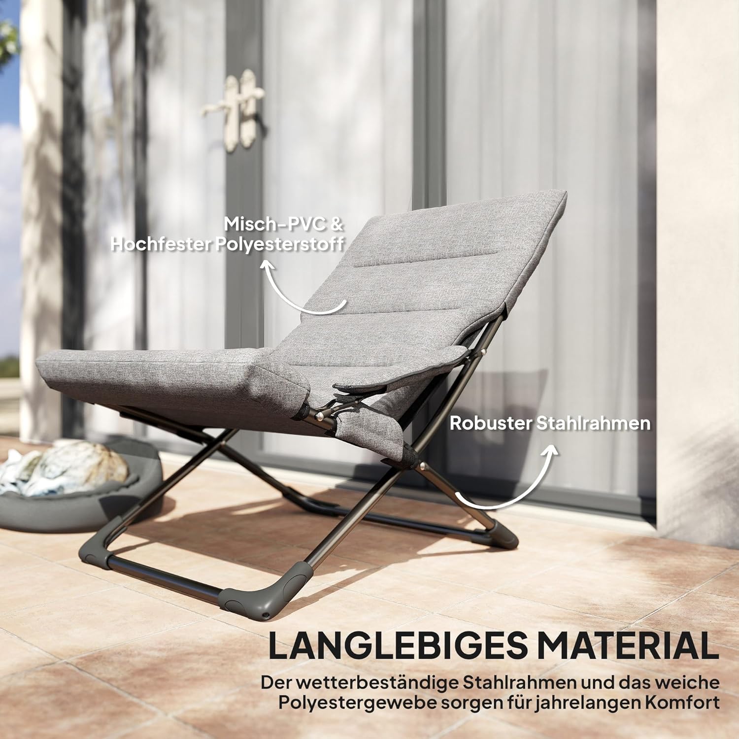 Outsunny Gartenstuhl aus Metall Klappstuhl mit Auflage abnehmbar wetterfest klappbar Campingstuhl Liegestuhl 120kg Belastbarkeit Sitzmöbel für Garten Terrasse Balkon 66B x 94T x 79H cm Grau — Ansicht 5