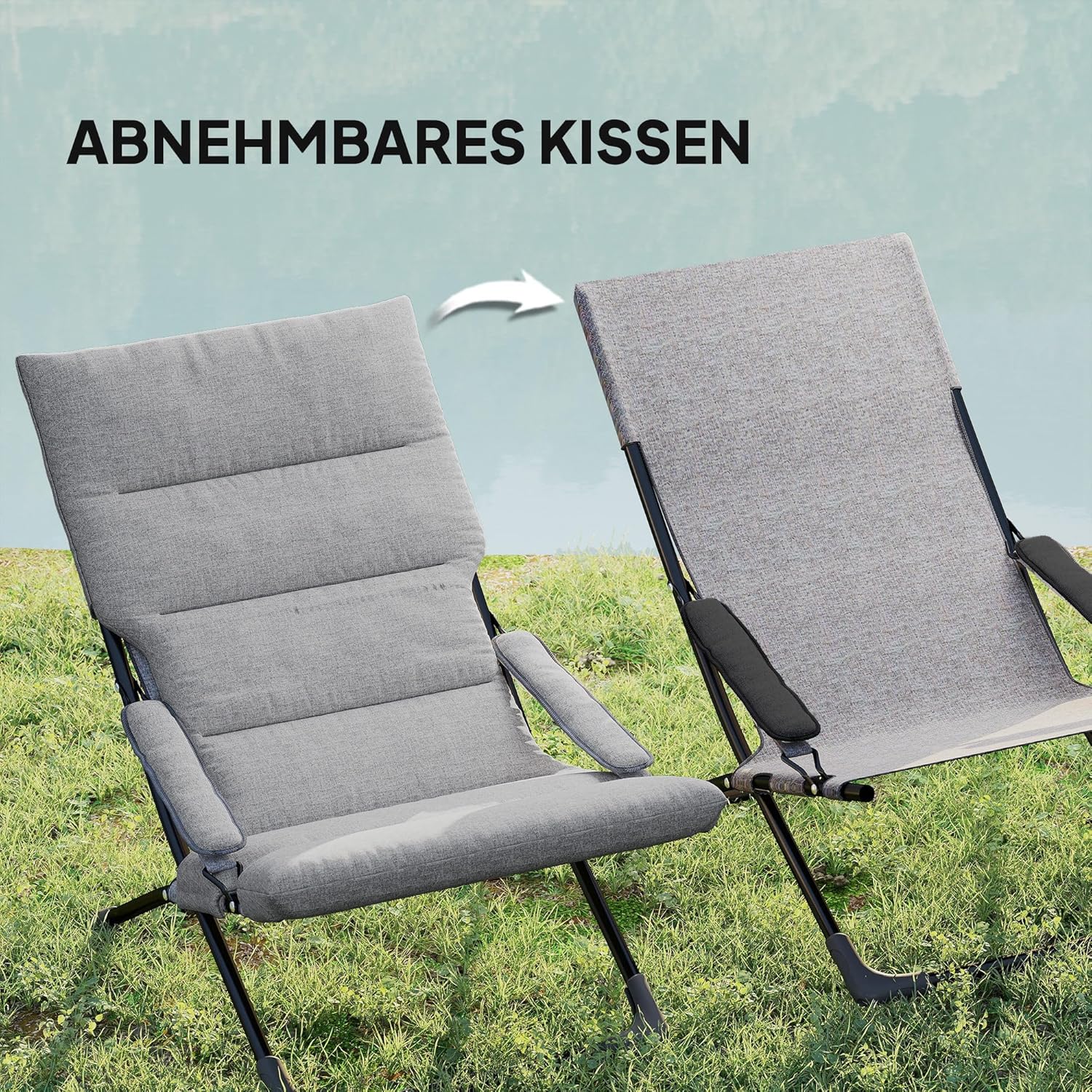 Outsunny Gartenstuhl aus Metall Klappstuhl mit Auflage abnehmbar wetterfest klappbar Campingstuhl Liegestuhl 120kg Belastbarkeit Sitzmöbel für Garten Terrasse Balkon 66B x 94T x 79H cm Grau — Ansicht 6