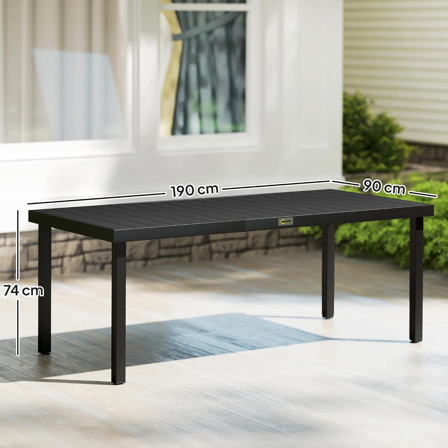 Outsunny Gartentisch Aluminium 190x90 cm Wetterfest Buffettisch mit Holz-Optik, rutschfest Campingtisch für 8 Personen Balkontisch Terrassentisch Outdoor Esstisch für Garten, Terrasse Balkon Schwarz — Ansicht 3