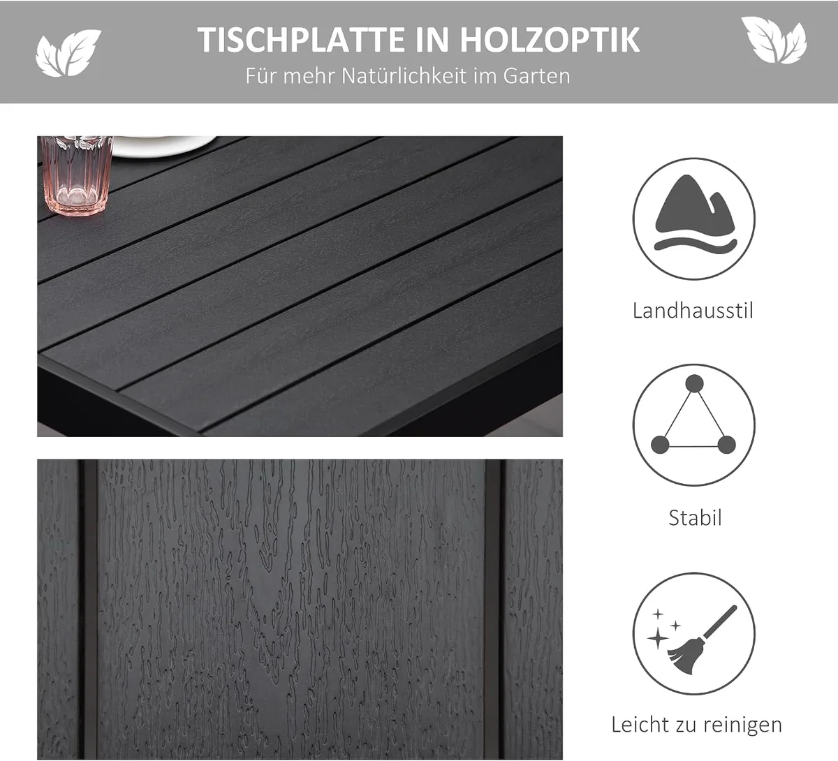Gartentisch Aluminium 190x90 cm Wetterfest Buffettisch… — Ansicht 4