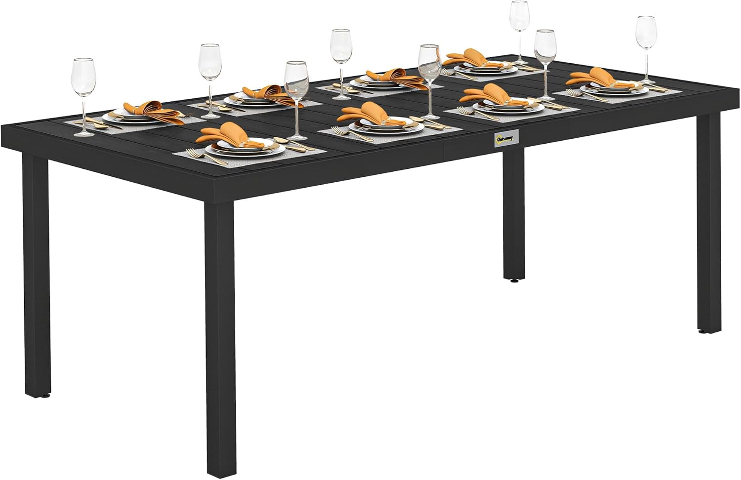 Outsunny Gartentisch Aluminium 190x90 cm Wetterfest Buffettisch mit Holz-Optik, rutschfest Campingtisch für 8 Personen Balkontisch Terrassentisch Outdoor Esstisch für Garten, Terrasse Balkon Schwarz
