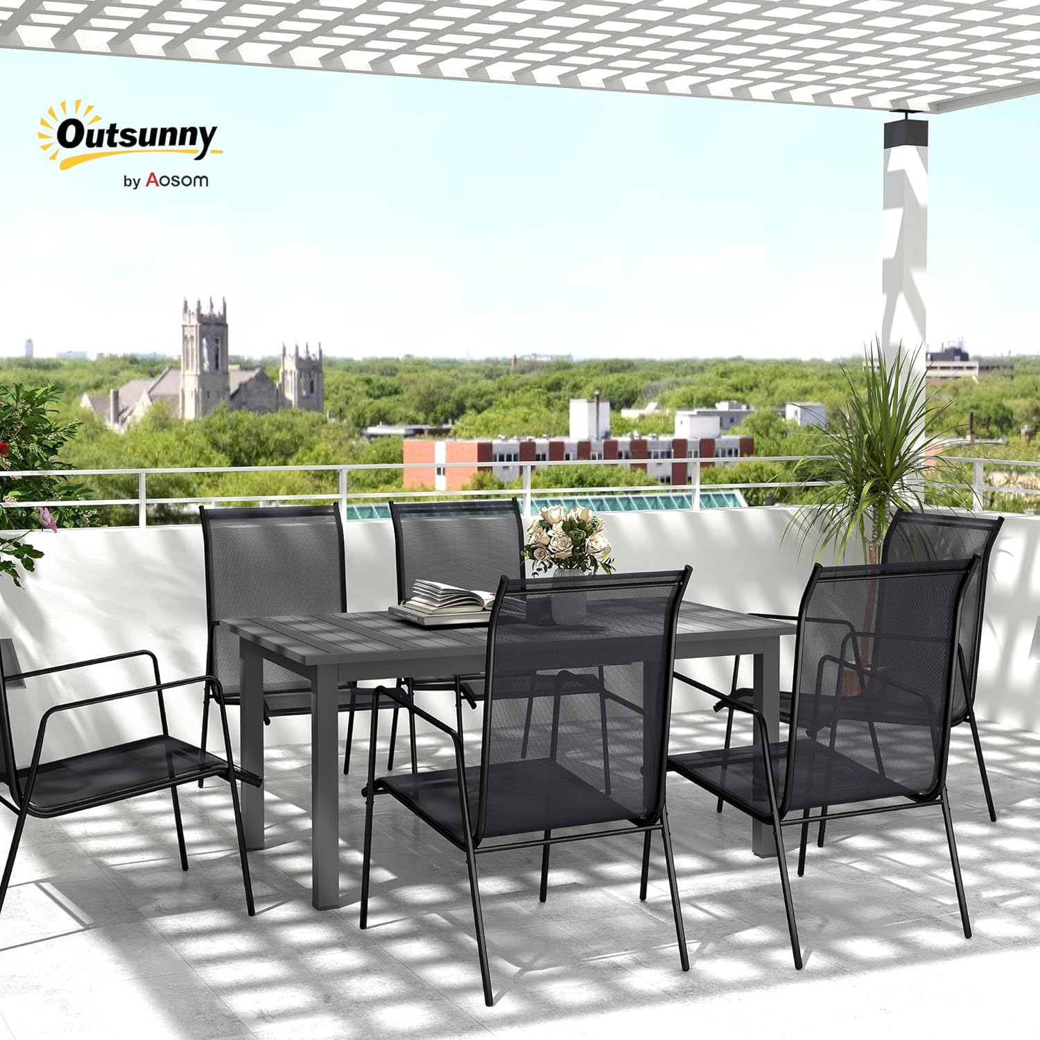 Outsunny Gartentisch Ausziehbar Aluminium Balkontisch 160/220x90 cm Wetterfest Ausziehbar Buffettisch für 6-8 Personen, Outdoor Esstisch für Garten, Terrasse Balkon Grau — Ansicht 2