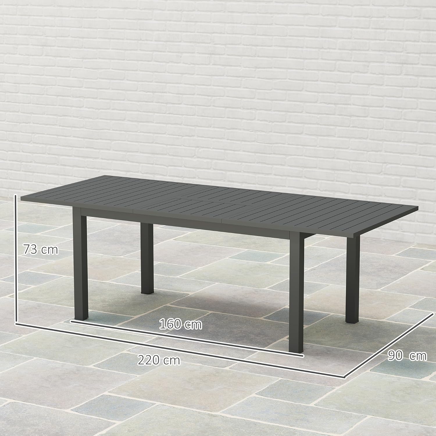 Outsunny Gartentisch Ausziehbar Aluminium Balkontisch 160/220x90 cm Wetterfest Ausziehbar Buffettisch für 6-8 Personen, Outdoor Esstisch für Garten, Terrasse Balkon Grau — Ansicht 3