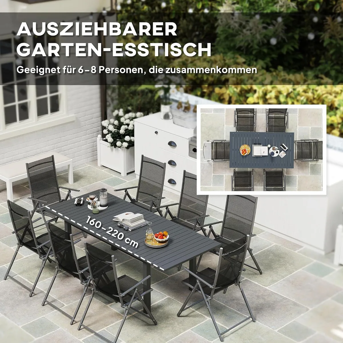 Gartentisch Ausziehbar Aluminium Balkontisch 160/220x90… — Ansicht 4