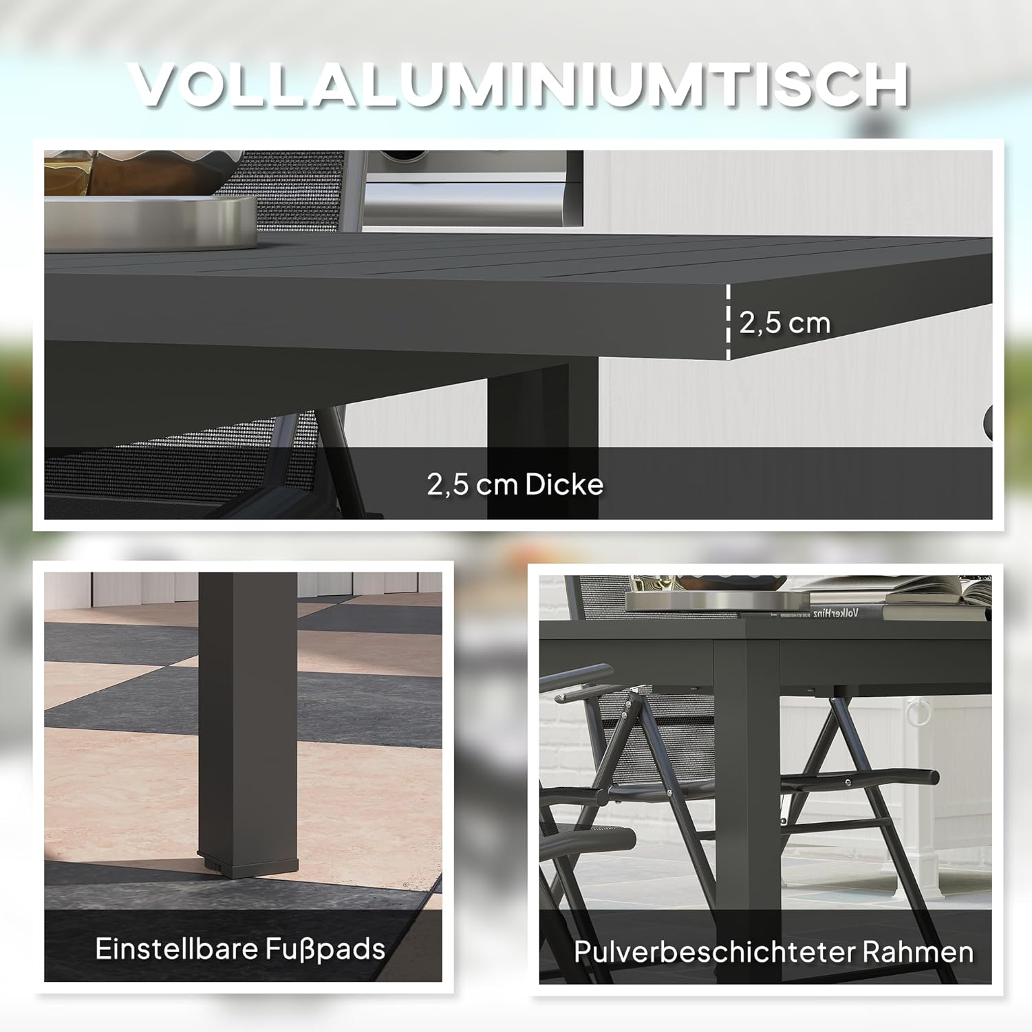 Outsunny Gartentisch Ausziehbar Aluminium Balkontisch 160/220x90 cm Wetterfest Ausziehbar Buffettisch für 6-8 Personen, Outdoor Esstisch für Garten, Terrasse Balkon Grau — Ansicht 6