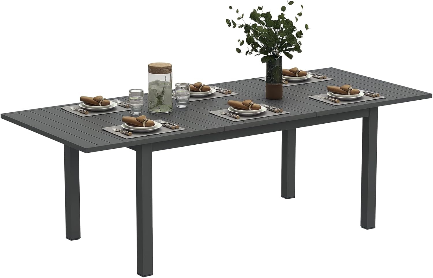 Outsunny Gartentisch Ausziehbar Aluminium Balkontisch 160/220x90 cm Wetterfest Ausziehbar Buffettisch für 6-8 Personen, Outdoor Esstisch für Garten, Terrasse Balkon Grau