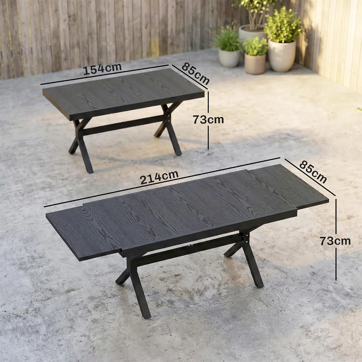 Gartentisch, ausziehbar, Aluminium, Holzoptik, 154 — Ansicht 3
