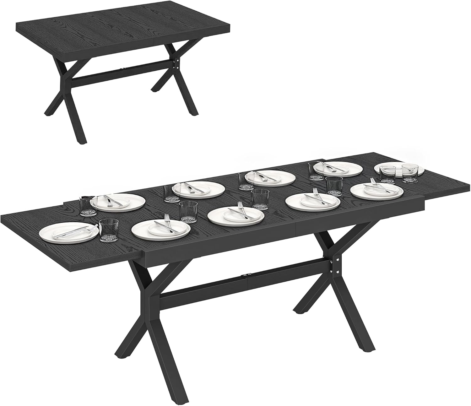 Outsunny Gartentisch, ausziehbar, Aluminium, Holzoptik, 154 – 214 cm, Esstisch, für 8 – 10 Personen, mit verstellbaren Füßen und robuster X-Struktur für Garten und Terrasse, Anthrazitgrau