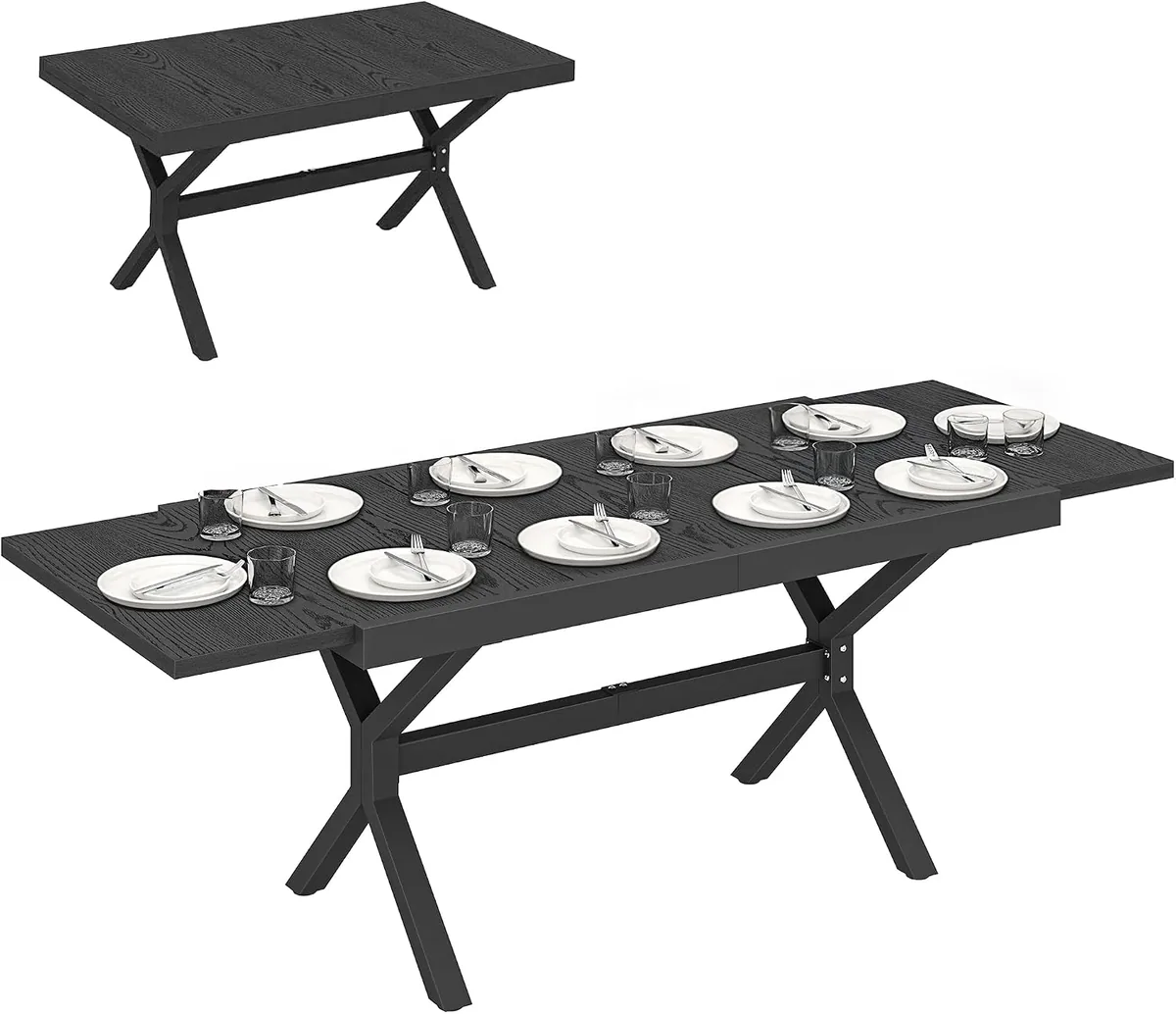 Gartentisch, ausziehbar, Aluminium, Holzoptik, 154