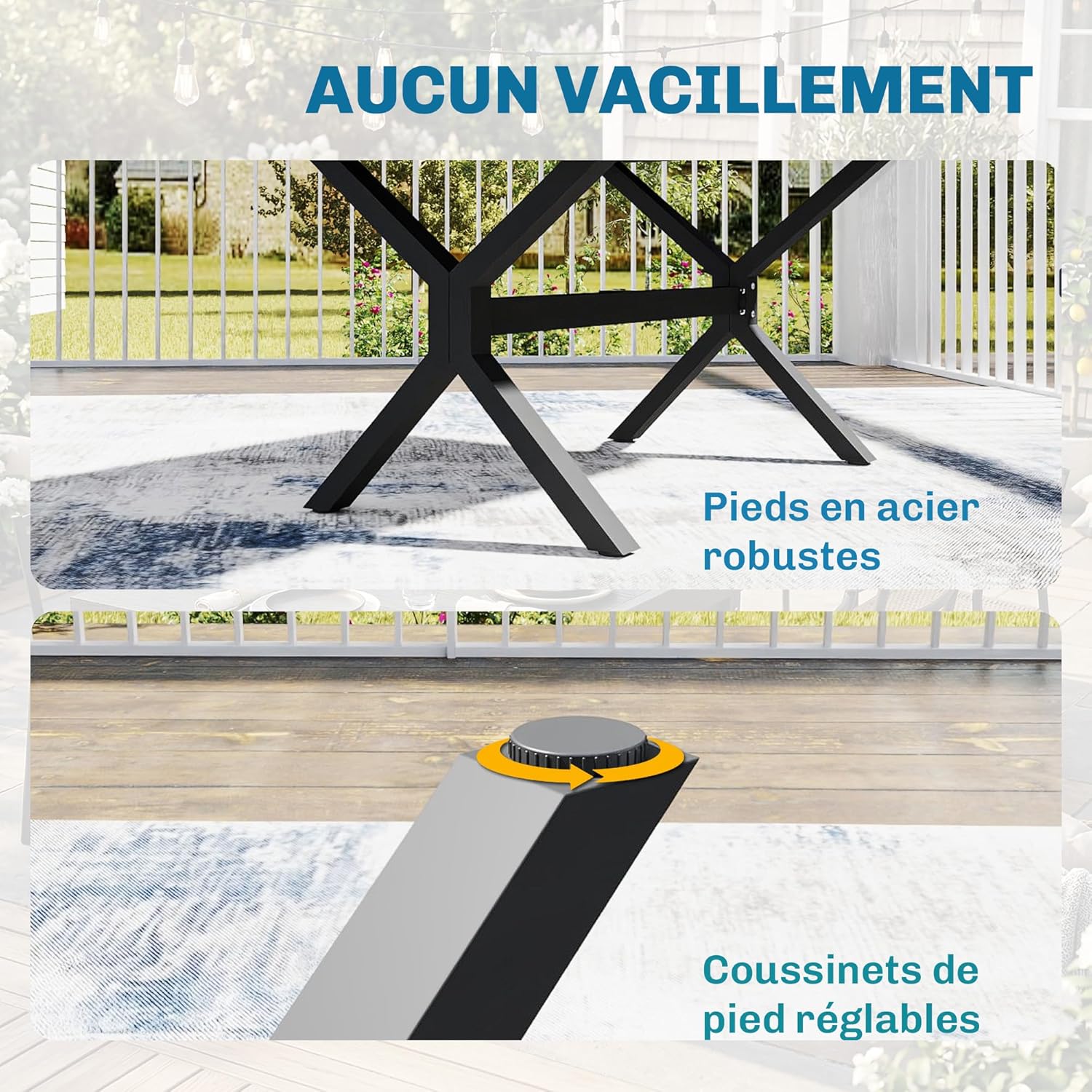 Outsunny Gartentisch, ausziehbar, Aluminium, Holzoptik, 154 – 214 cm, Esstisch, für 8 – 10 Personen, mit verstellbaren Füßen und robuster X-Struktur für Garten und Terrasse, Anthrazitgrau — Ansicht 6