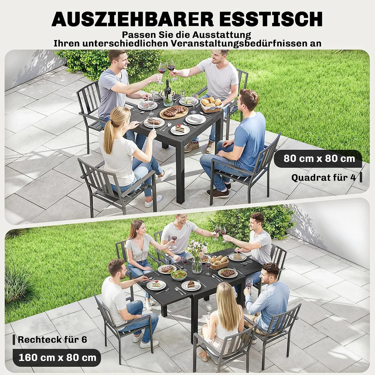 Gartentisch Ausziehbarer 80/160 x 80 cm Aluminium… — Ansicht 4