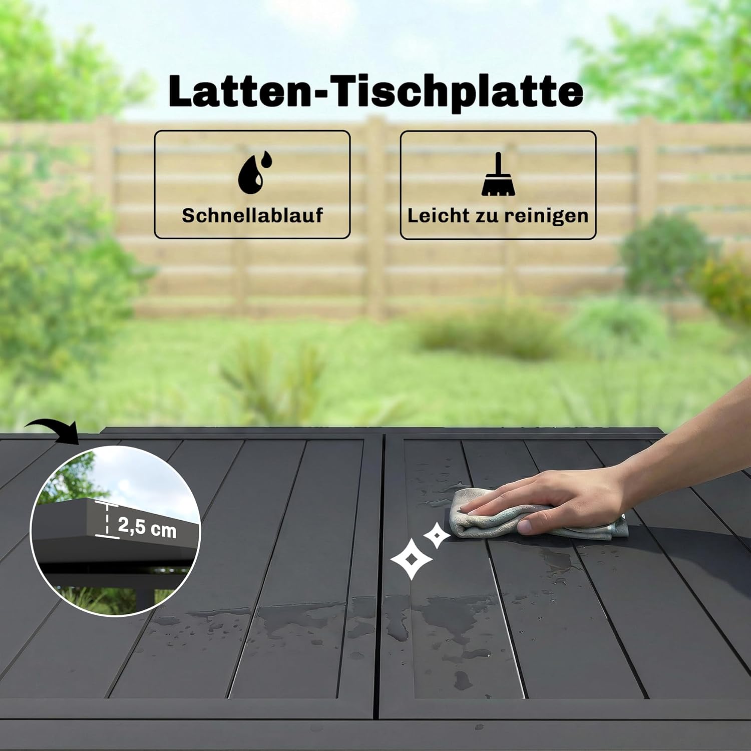 Outsunny Gartentisch Ausziehbarer 80/160 x 80 cm Aluminium Esstisch für 4-6 Personen, Rechteckiger Balkontisch mit Lamellenplatte, Wetterfest Terrassentisch für Garten, Balkon Terrasse Schwarz — Ansicht 6