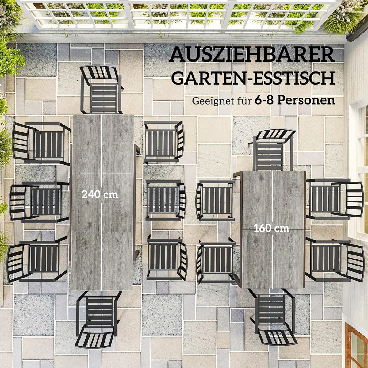 Gartentisch Ausziehbarer Esstisch für 6-8 Personen… — Ansicht 3