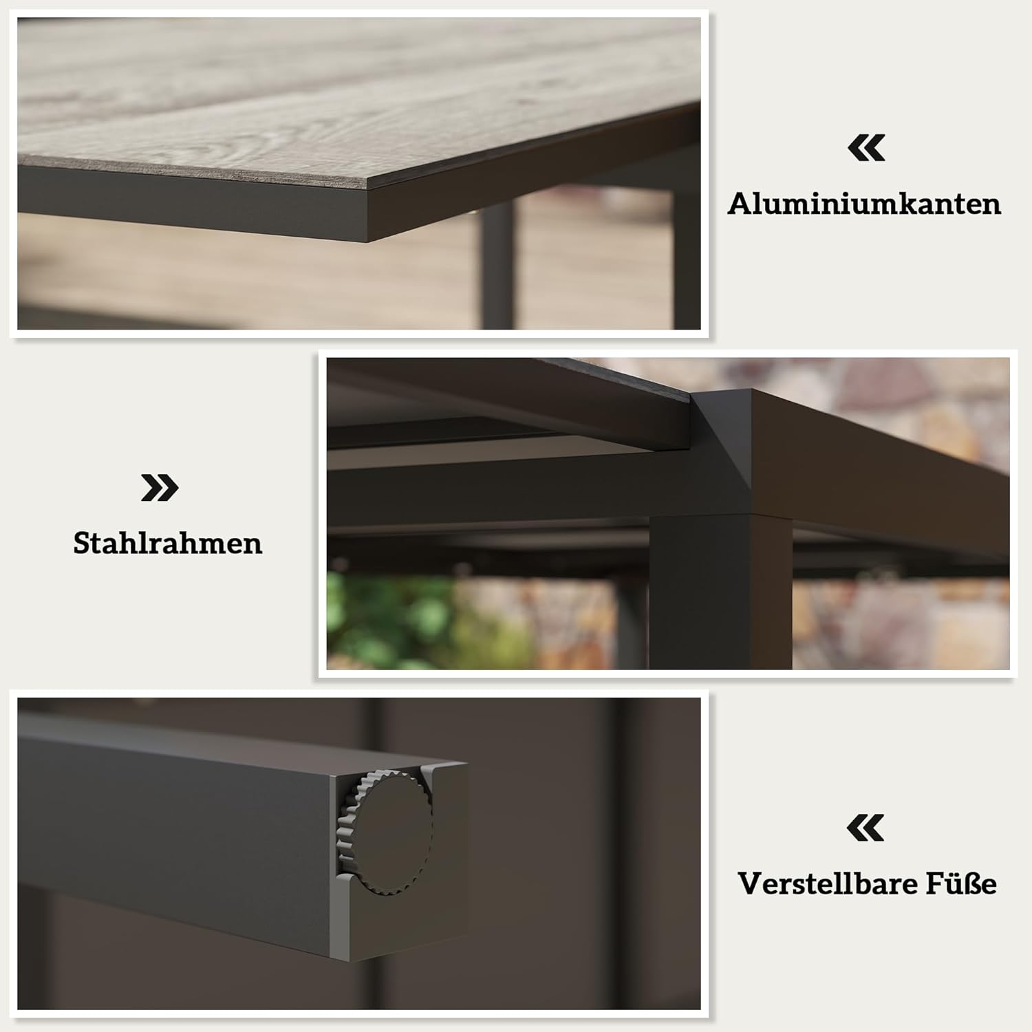 Outsunny Gartentisch Ausziehbarer Esstisch für 6-8 Personen, 160/240 x 90cm Aluminium Balkontisch mit Holzoptik Wetterfest Terrassentisch Outdoor Buffettisch für Garten, Terrasse Balkon Grau — Ansicht 4