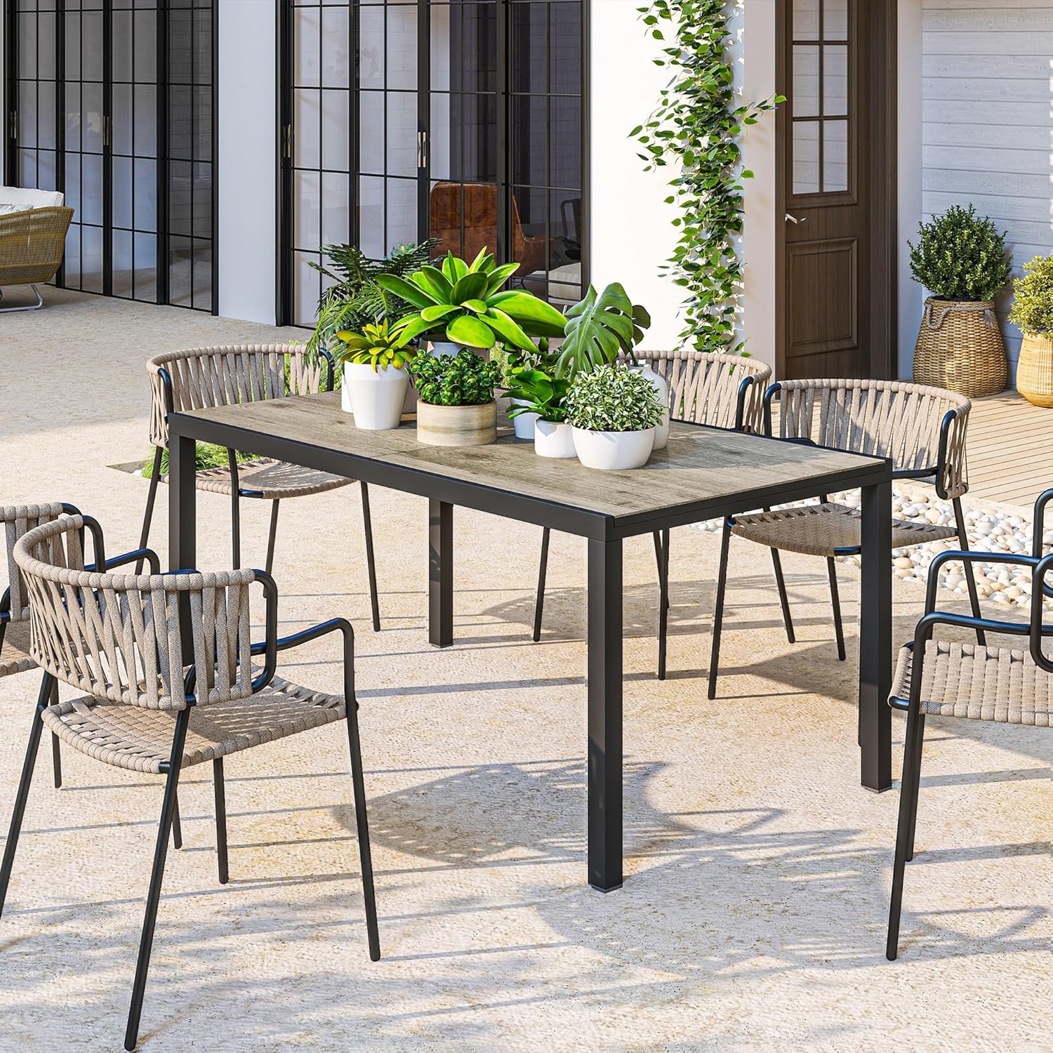 Outsunny Gartentisch Ausziehbarer Esstisch für 6-8 Personen, 160/240 x 90cm Aluminium Balkontisch mit Holzoptik Wetterfest Terrassentisch Outdoor Buffettisch für Garten, Terrasse Balkon Grau — Ansicht 6
