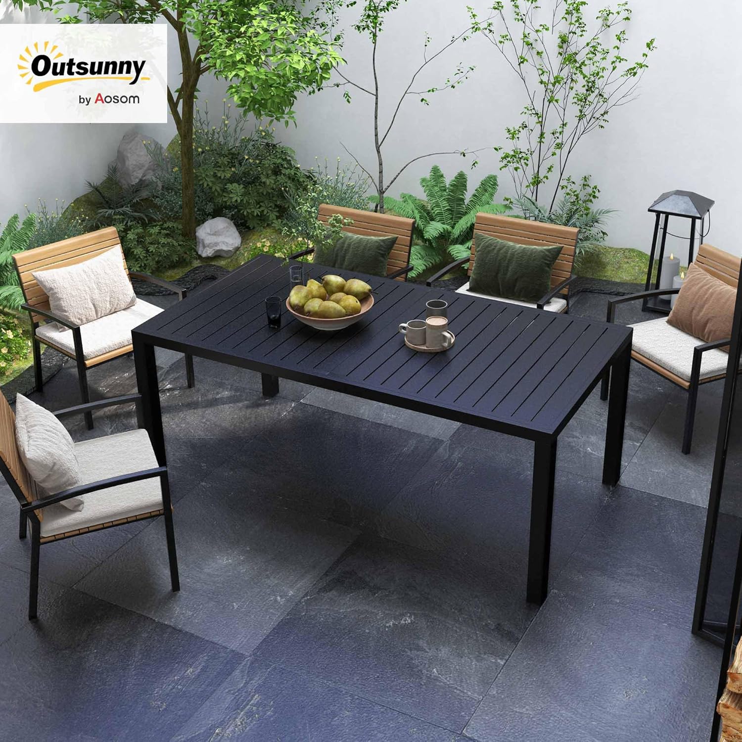 Outsunny Gartentisch ausziehbarer Tisch Patio-Esstische Aluminium rechteckig für 6 - 8 Personen, max. Belastung 50kg, Abm. 180/240L x 94l x 73H cm, schwarz — Ansicht 2