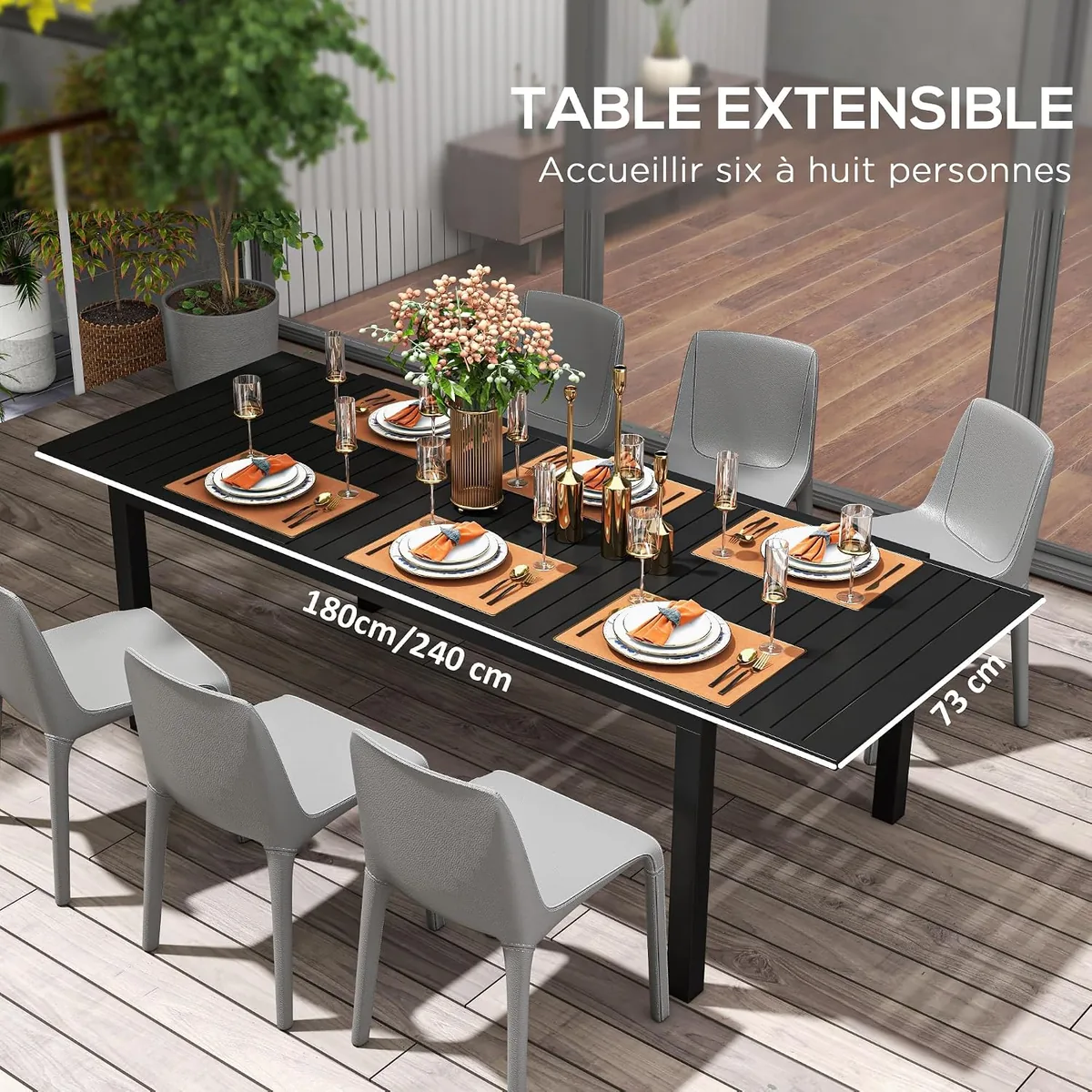 Gartentisch ausziehbarer Tisch Patio-Esstische Aluminium… — Ansicht 4