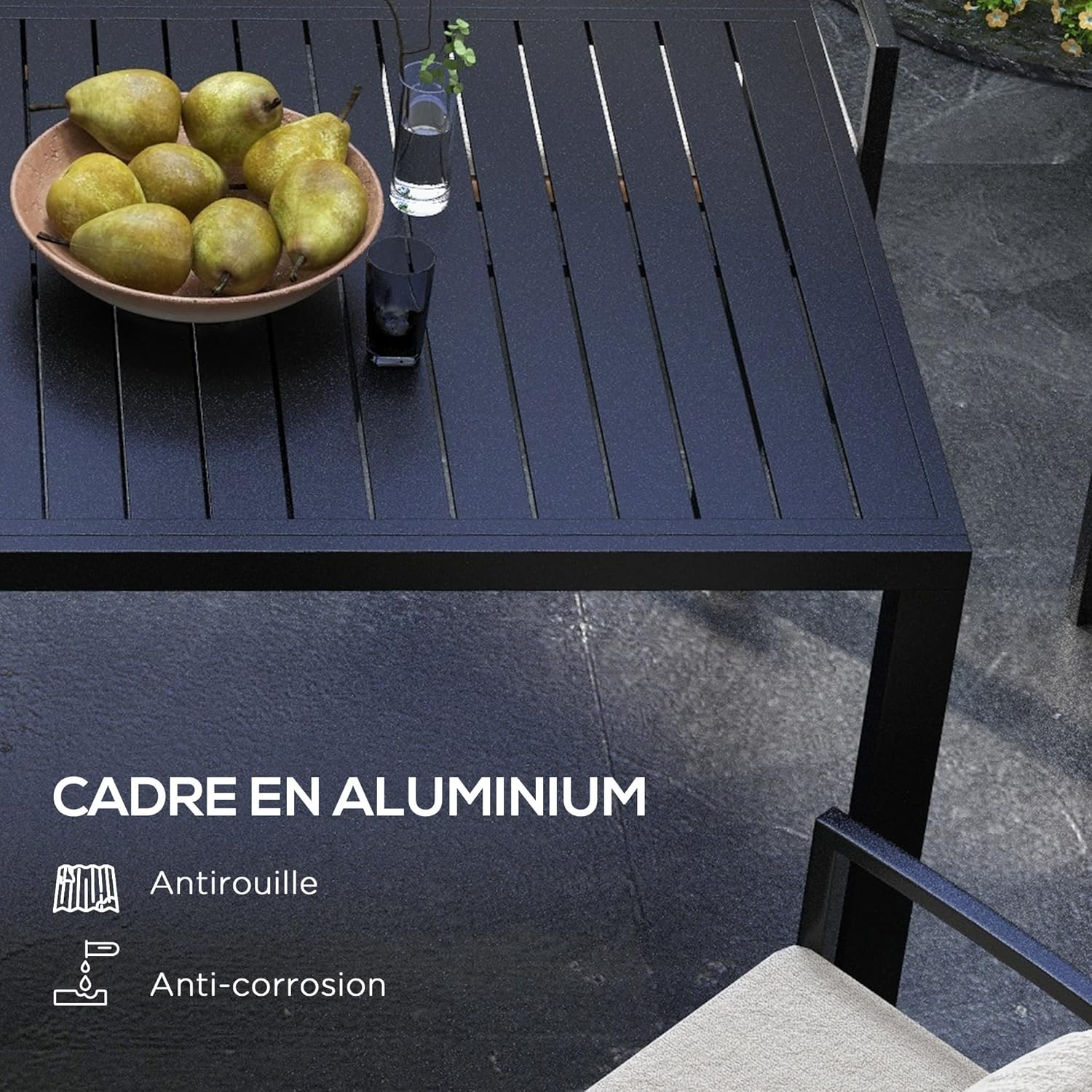 Outsunny Gartentisch ausziehbarer Tisch Patio-Esstische Aluminium rechteckig für 6 - 8 Personen, max. Belastung 50kg, Abm. 180/240L x 94l x 73H cm, schwarz — Ansicht 5