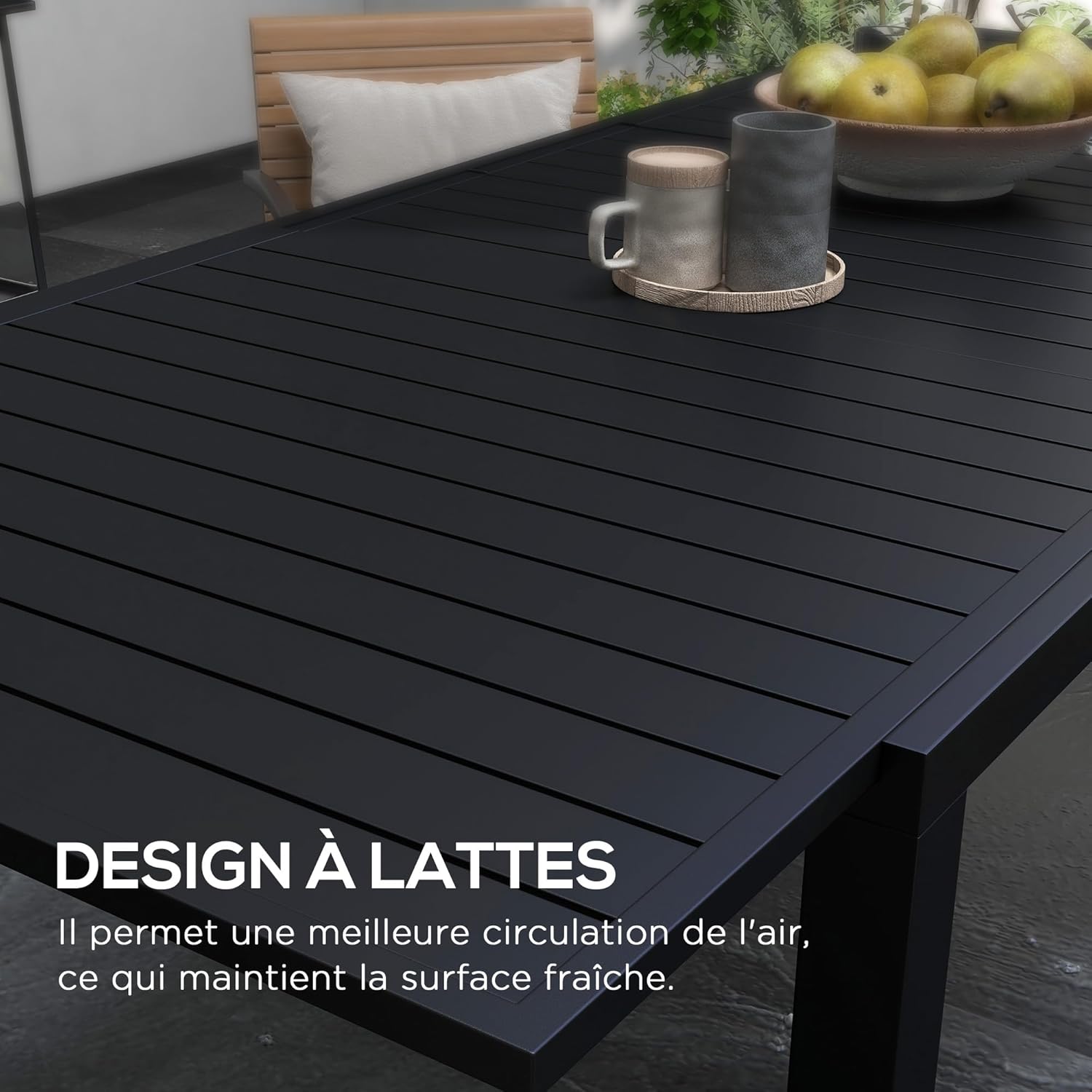 Outsunny Gartentisch ausziehbarer Tisch Patio-Esstische Aluminium rechteckig für 6 - 8 Personen, max. Belastung 50kg, Abm. 180/240L x 94l x 73H cm, schwarz — Ansicht 6