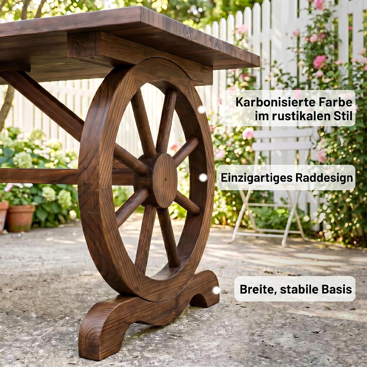 Outsunny Gartentisch, Balkontisch, Holztisch, Räderform, Witterungsbeständig, Massivholz, Natur, 110 x B60 x H65 cm — Ansicht 5