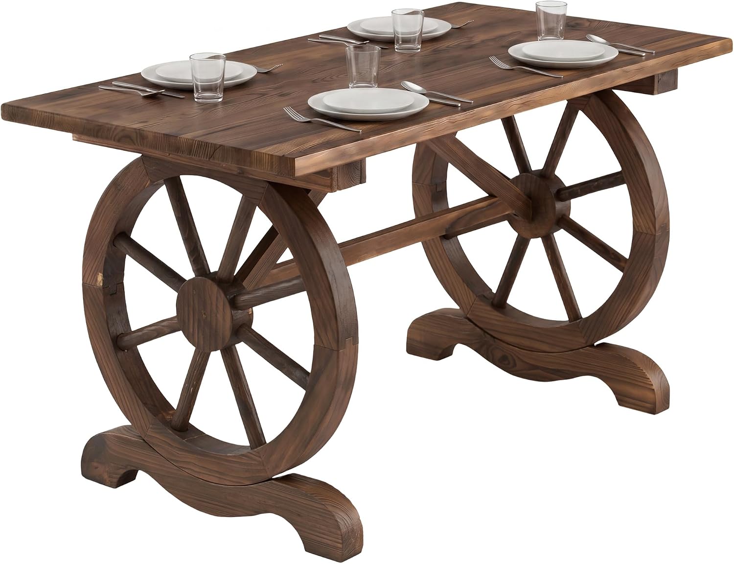 Outsunny Gartentisch, Balkontisch, Holztisch, Räderform, Witterungsbeständig, Massivholz, Natur, 110 x B60 x H65 cm