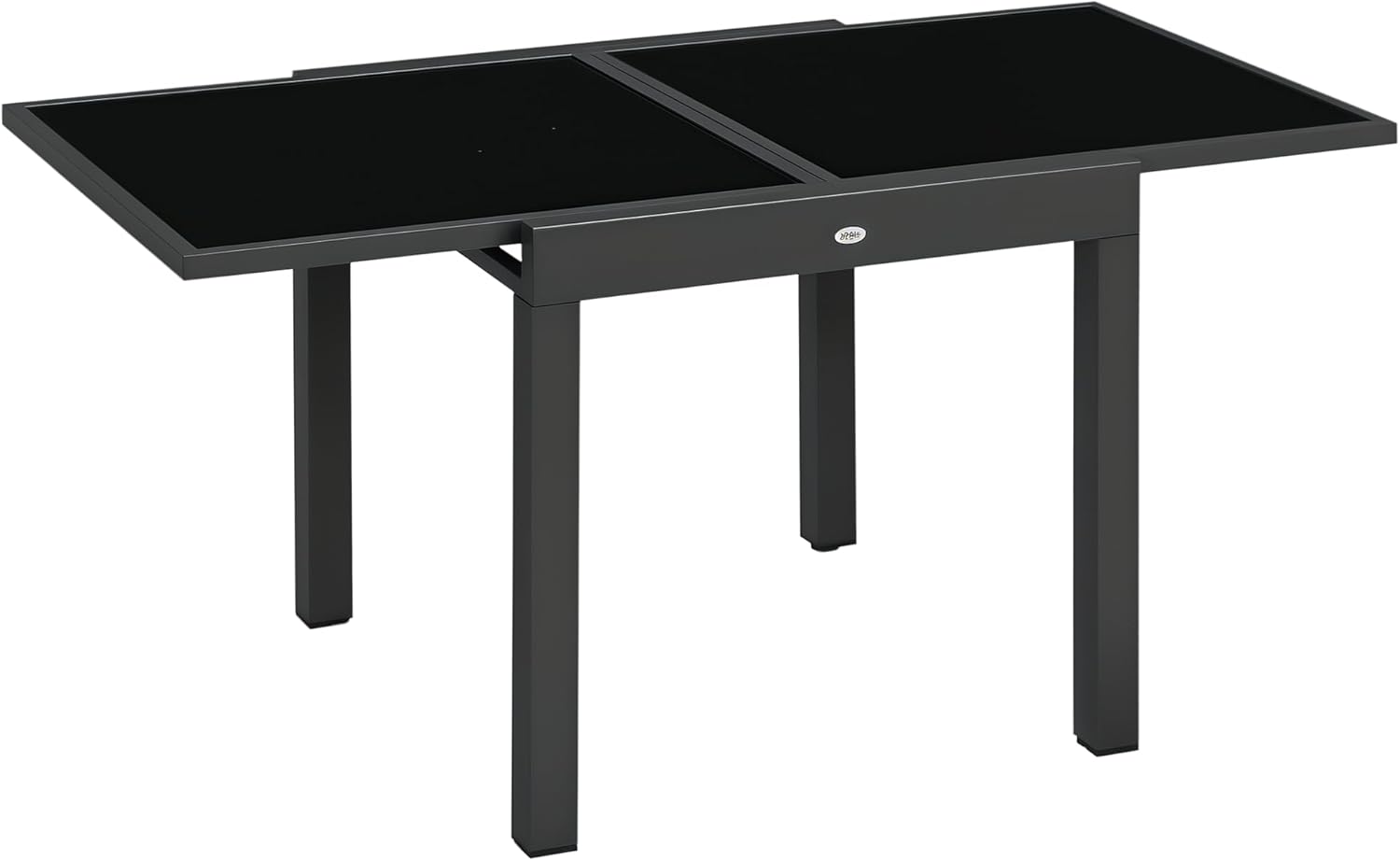Outsunny Gartentisch, Balkontisch mit Klappbarer Tischplatte, Terrassentisch mit Glas Tischplatte, Esstisch für Garten, 160 x 80 x 75 cm Schwarz