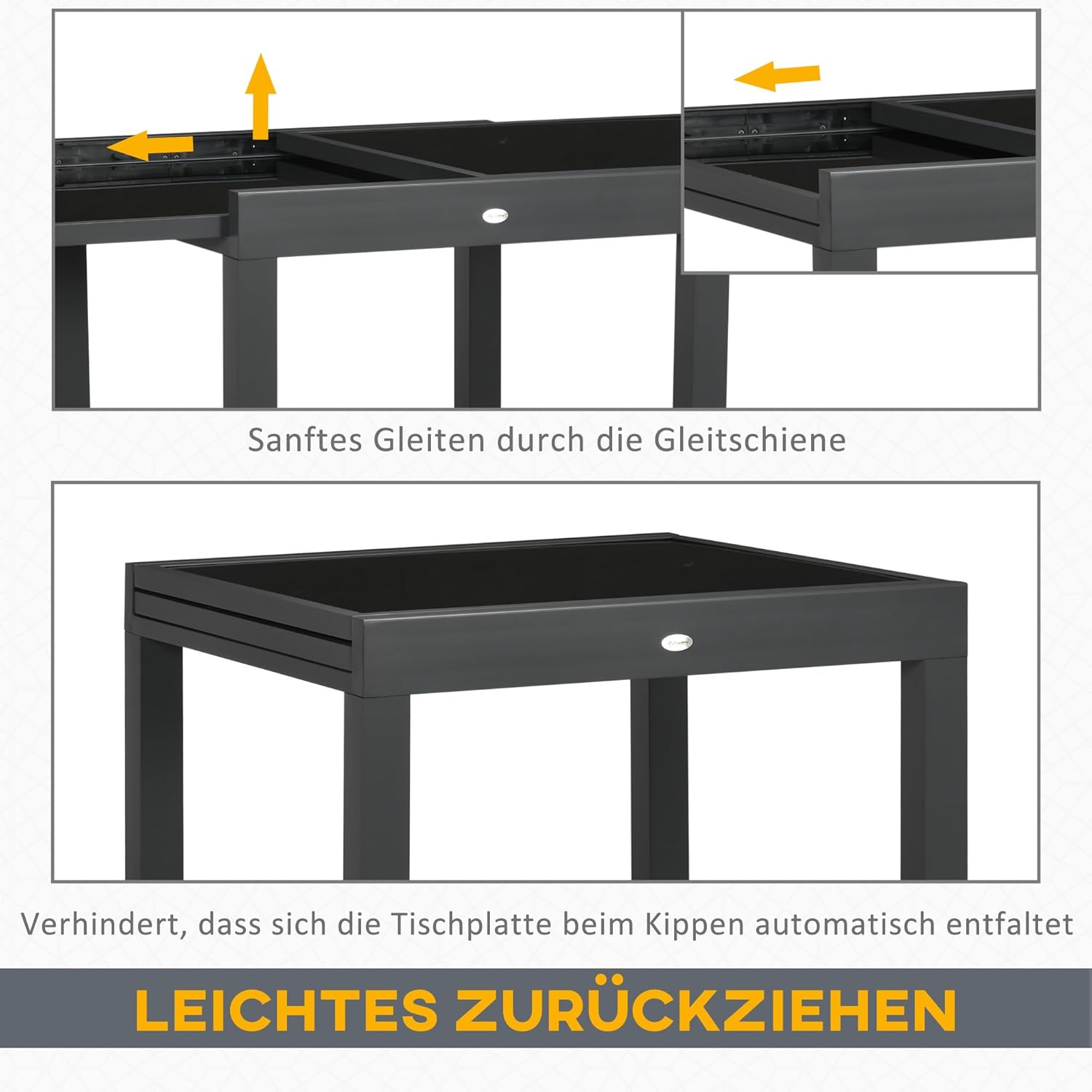 Outsunny Gartentisch, Balkontisch mit Klappbarer Tischplatte, Terrassentisch mit Glas Tischplatte, Esstisch für Garten, 160 x 80 x 75 cm Schwarz — Ansicht 5