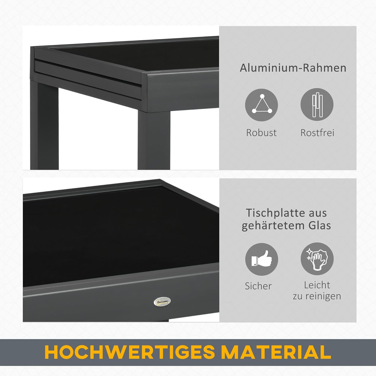 Outsunny Gartentisch, Balkontisch mit Klappbarer Tischplatte, Terrassentisch mit Glas Tischplatte, Esstisch für Garten, 160 x 80 x 75 cm Schwarz — Ansicht 6
