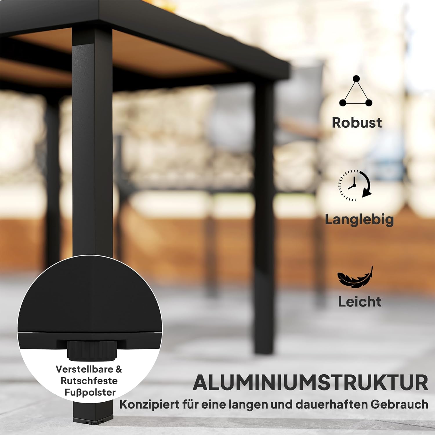 Outsunny Gartentisch für 4 Personen Esstisch Aluminiumtisch Gartenmöbel Loungemöbel pflegeleicht Kunststoff Natur 80 x 80 x 74 cm — Ansicht 5