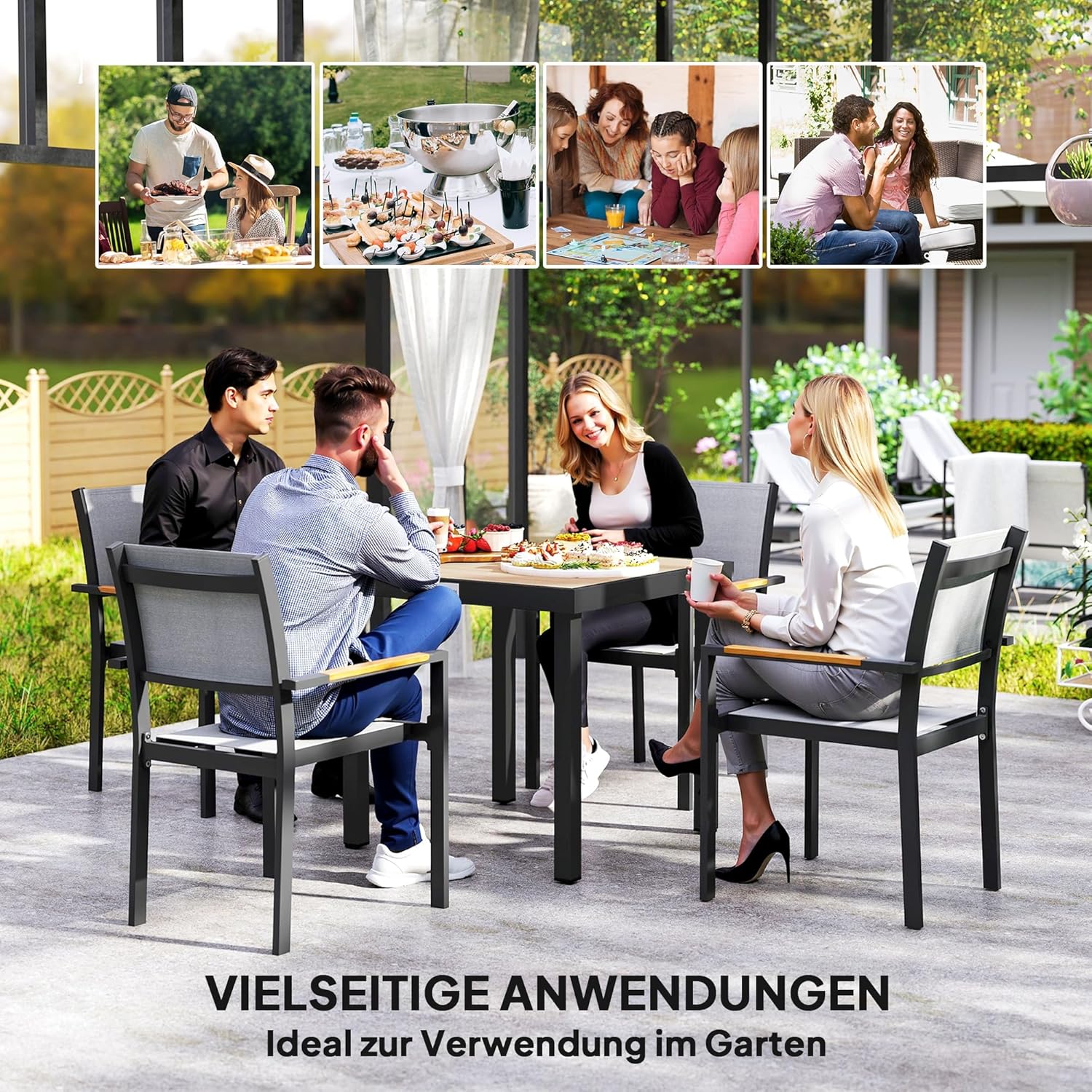Outsunny Gartentisch für 4 Personen Esstisch Aluminiumtisch Gartenmöbel Loungemöbel pflegeleicht Kunststoff Natur 80 x 80 x 74 cm — Ansicht 6